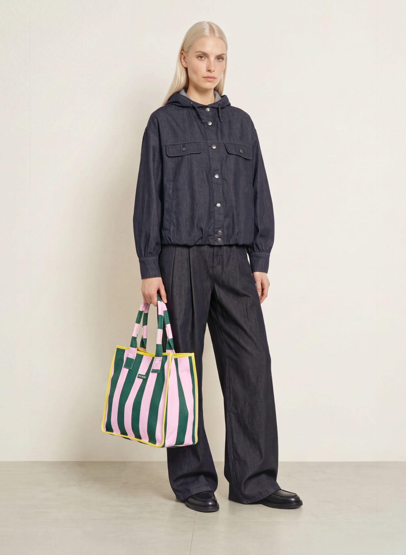 VIVI MARI Shoppers with Pouch: DARK GREEN / PINK