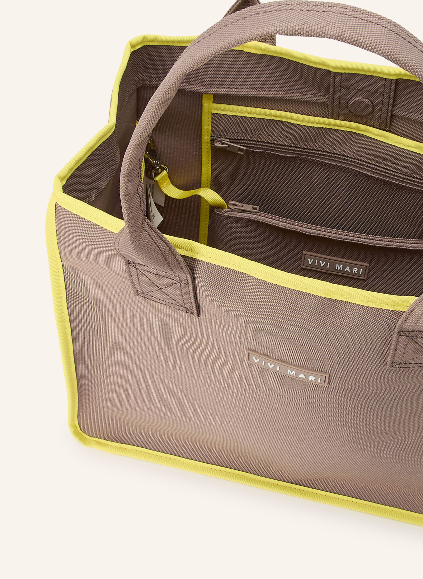 VIVI MARI Shopper med Pouch: TAUPE / NEONGUL