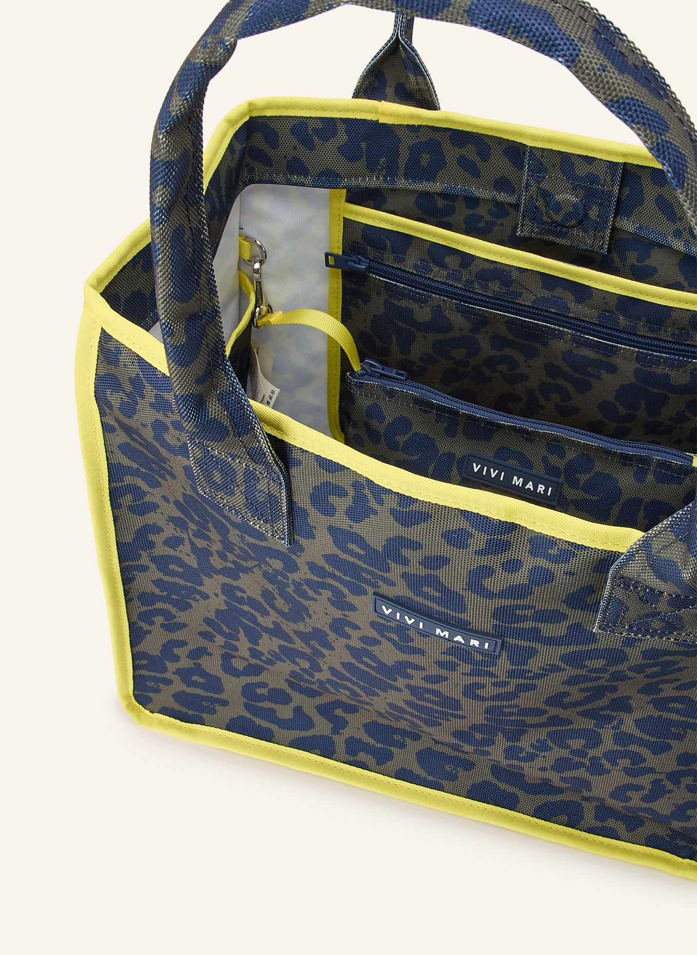 VIVI MARI Shopper mit Pouch: OLIV / NEONGELB / DUNKELBLAU