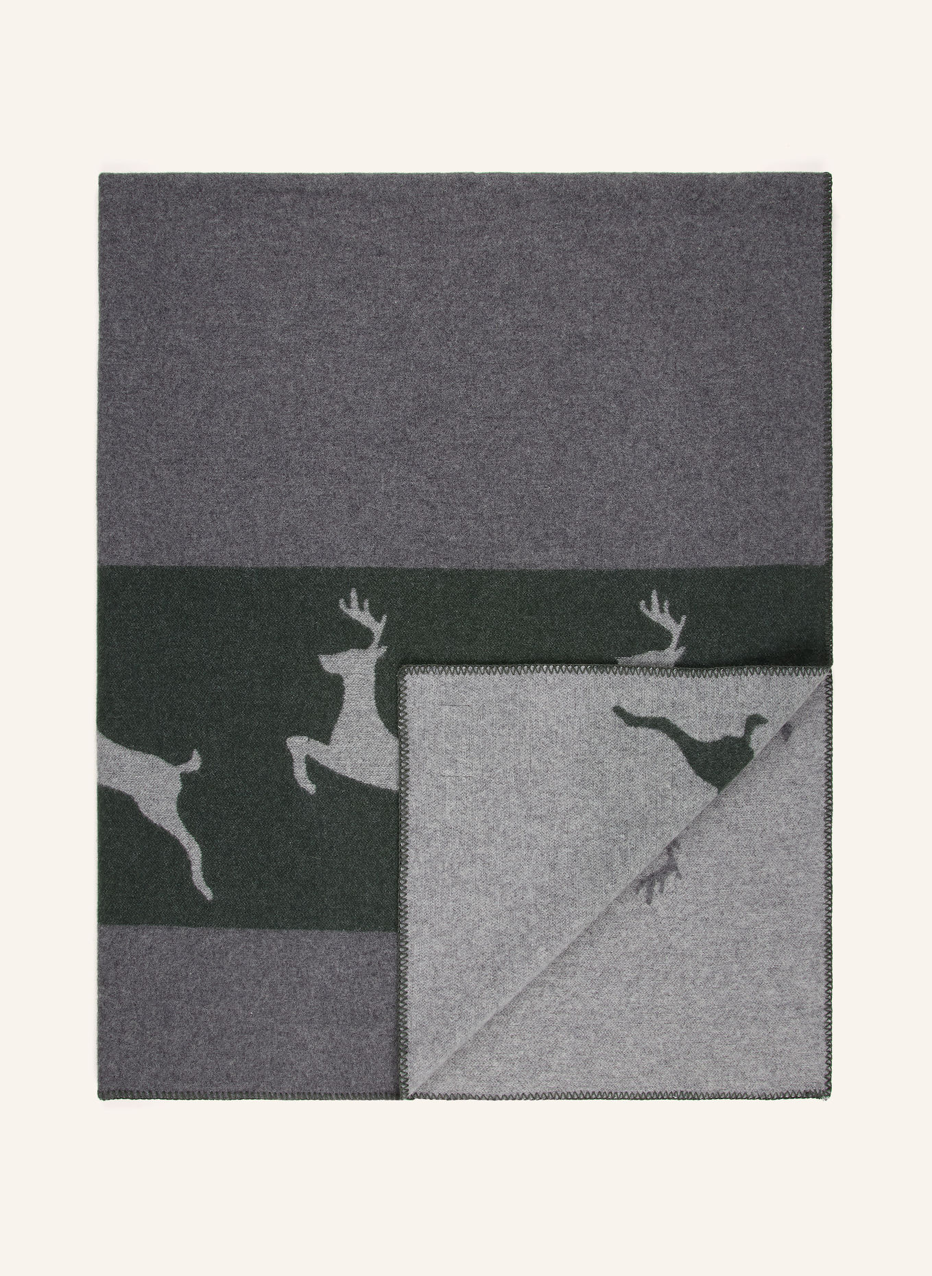 ESKIMO SEDRUN throw blanket with merino wool: DARK GREEN / DARK GRAY / GRAY