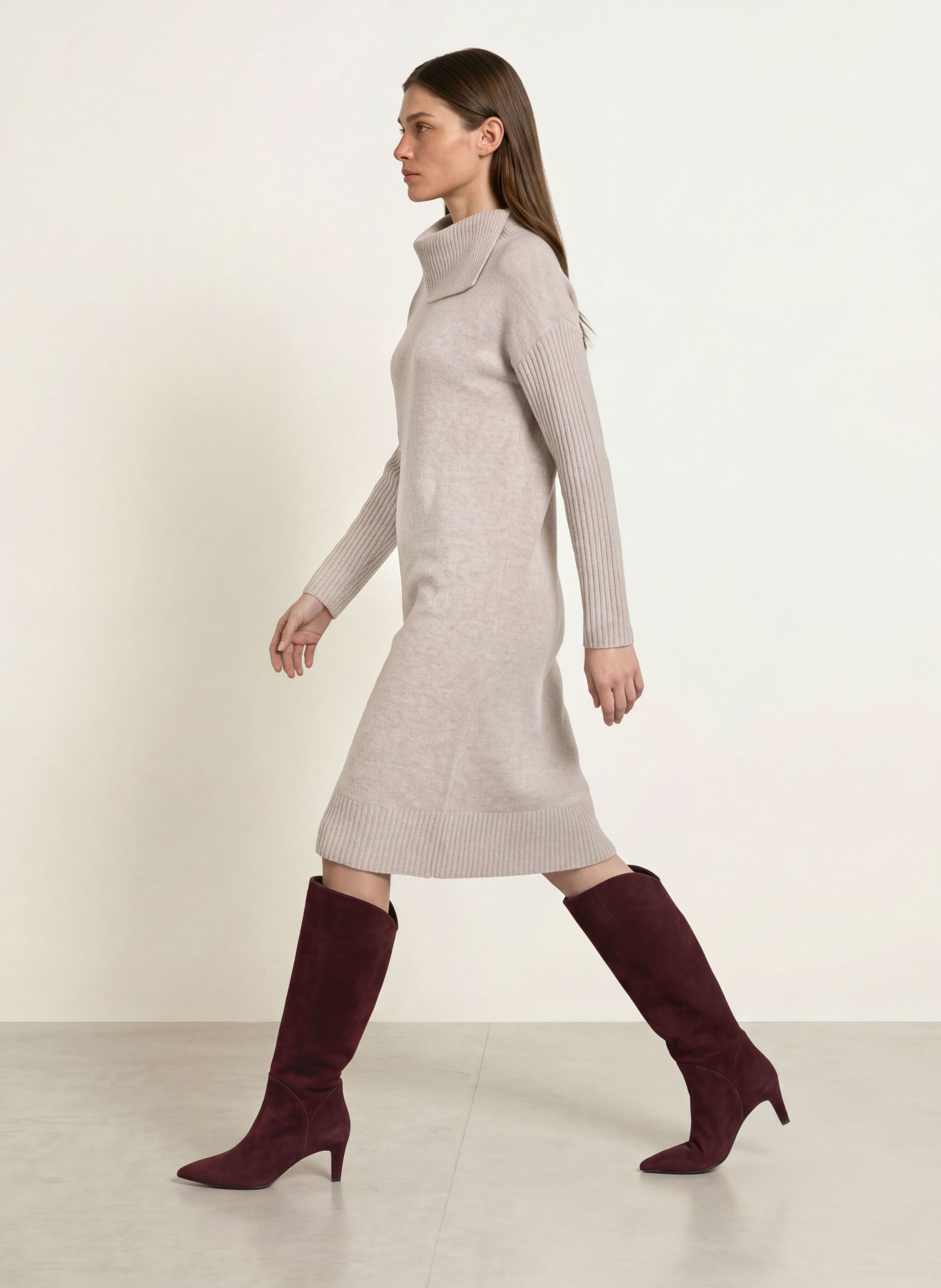 HOBBS IRENE Knit Dress with Merino Wool: BEIGE