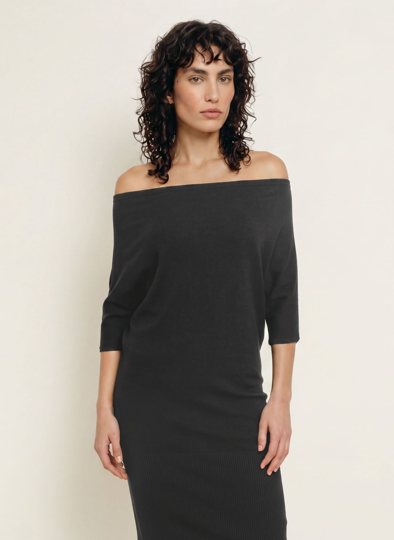ALLSAINTS Pletené šaty ELLIE s 3/4 rukávy: ČERNÁ