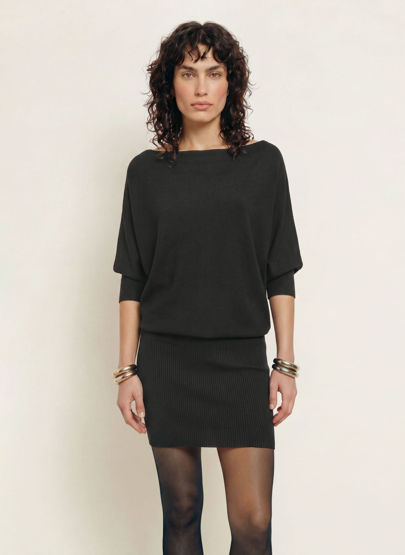 ALLSAINTS Strickkleid ELLIE mit 3/4-Arm: SCHWARZ