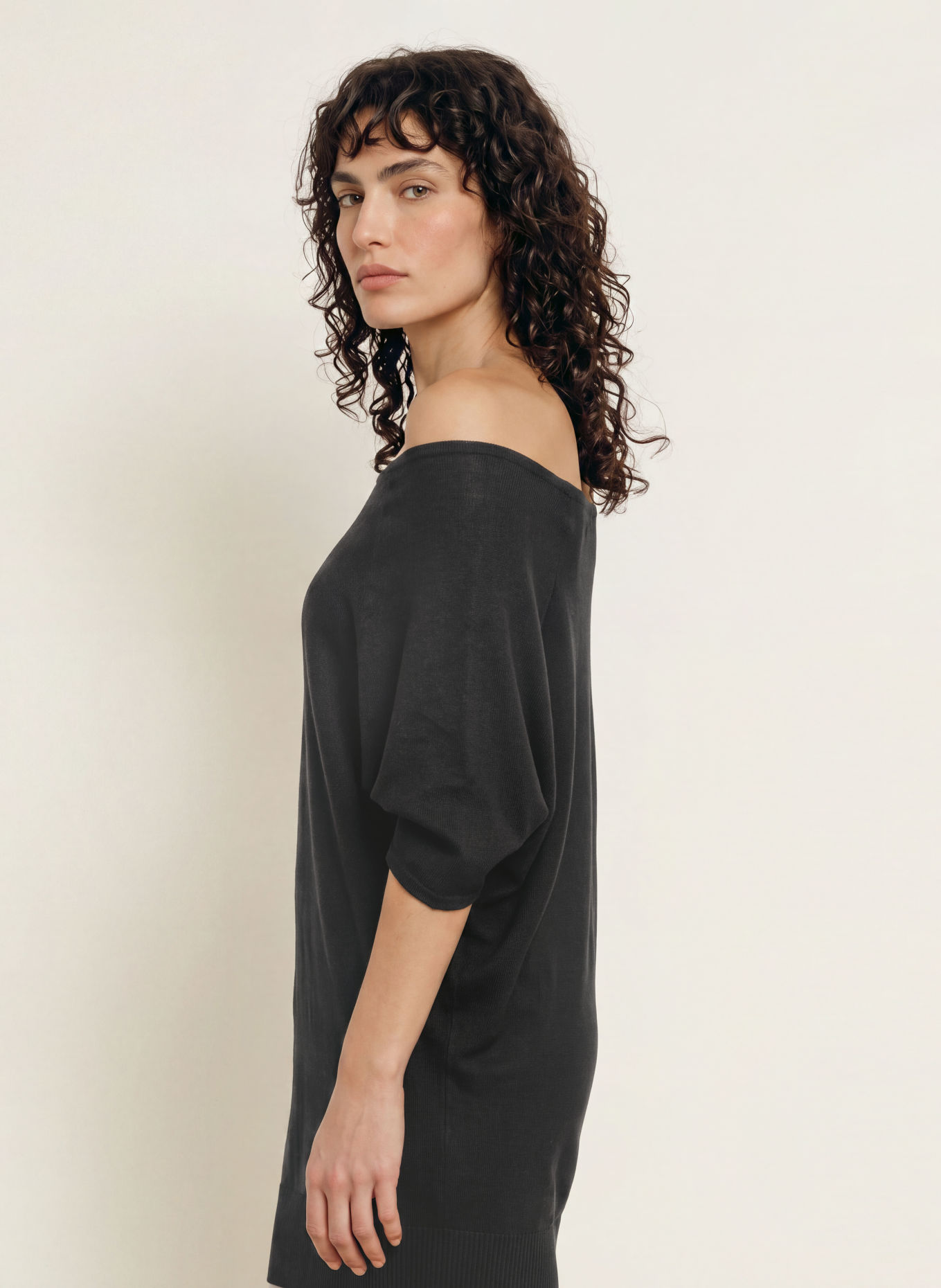ALLSAINTS Pletené šaty ELLIE s 3/4 rukávy: ČERNÁ