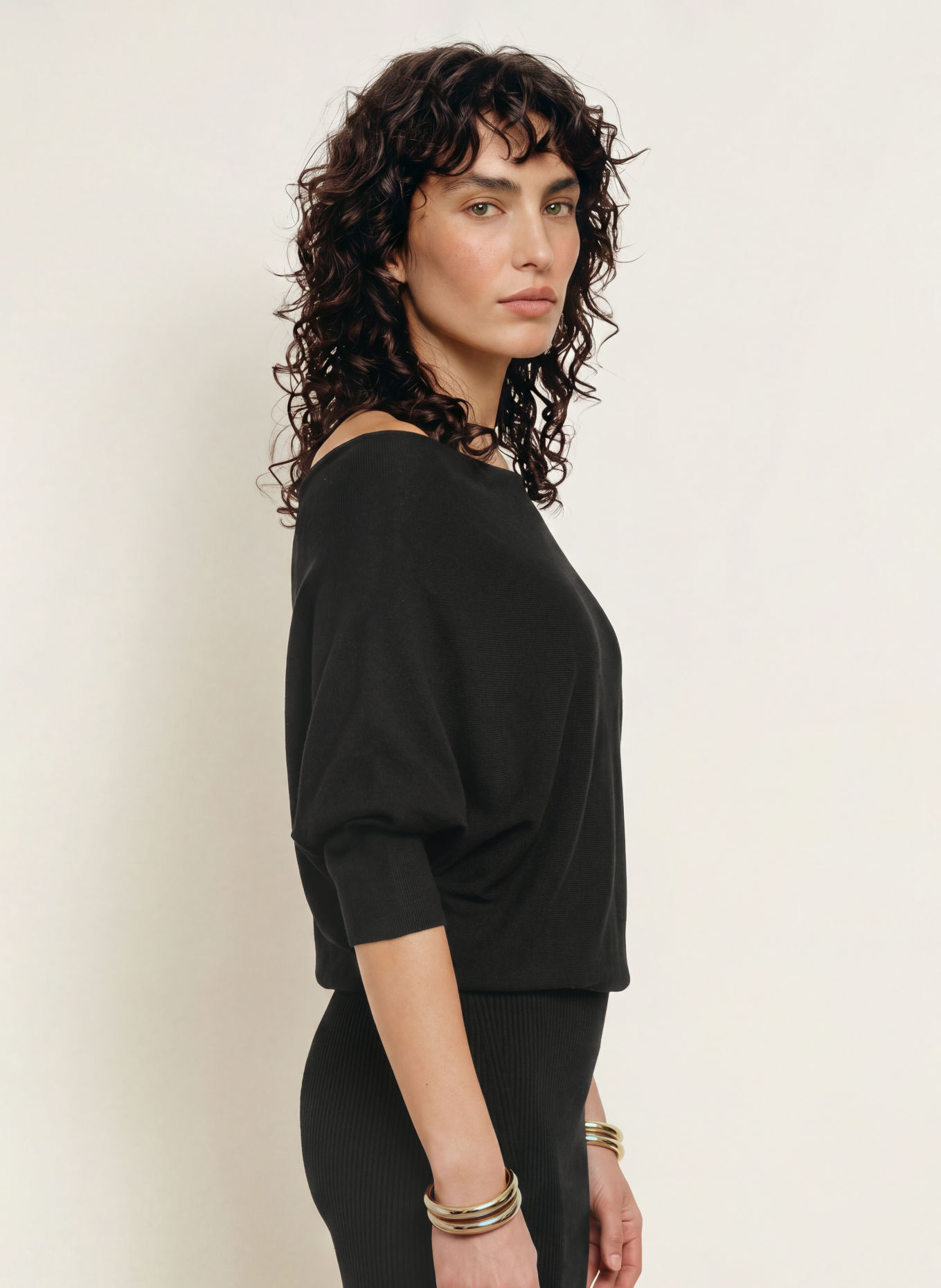 ALLSAINTS Strickkleid ELLIE mit 3/4-Arm: SCHWARZ