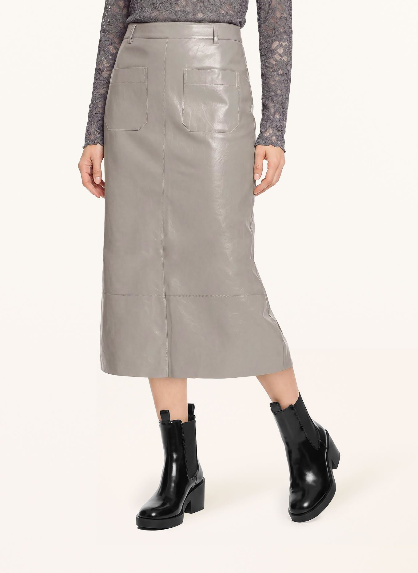 CARTOON Faux-leather skirt: TAUPE