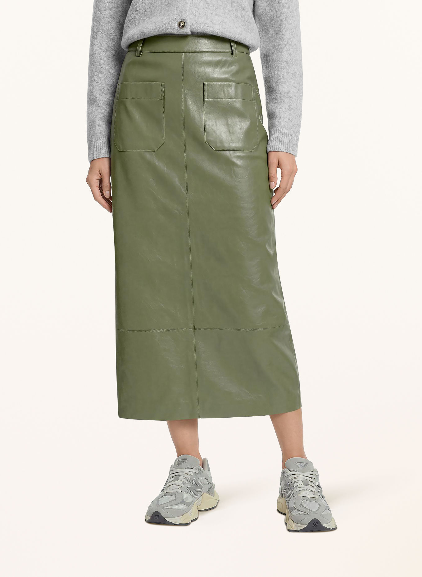 CARTOON Rok met leerlook: KAKI