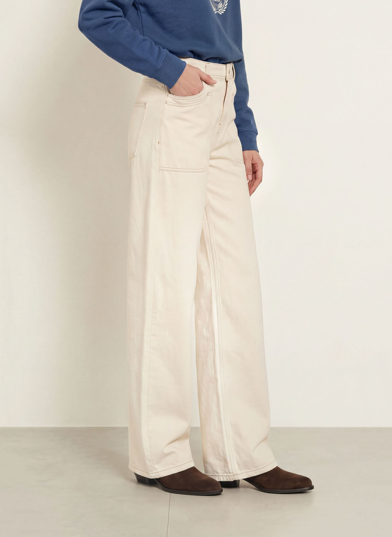 ba&sh Široké džíny ZOEL: ECRU OFF WHITE