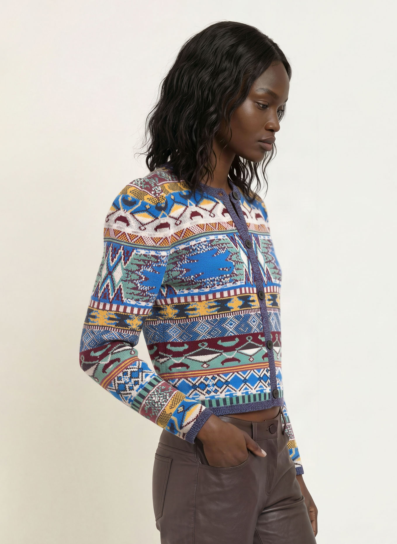 ba&sh MAJA Cardigan with Glitter Yarn: BLUE / DARK RED / LIGHT YELLOW