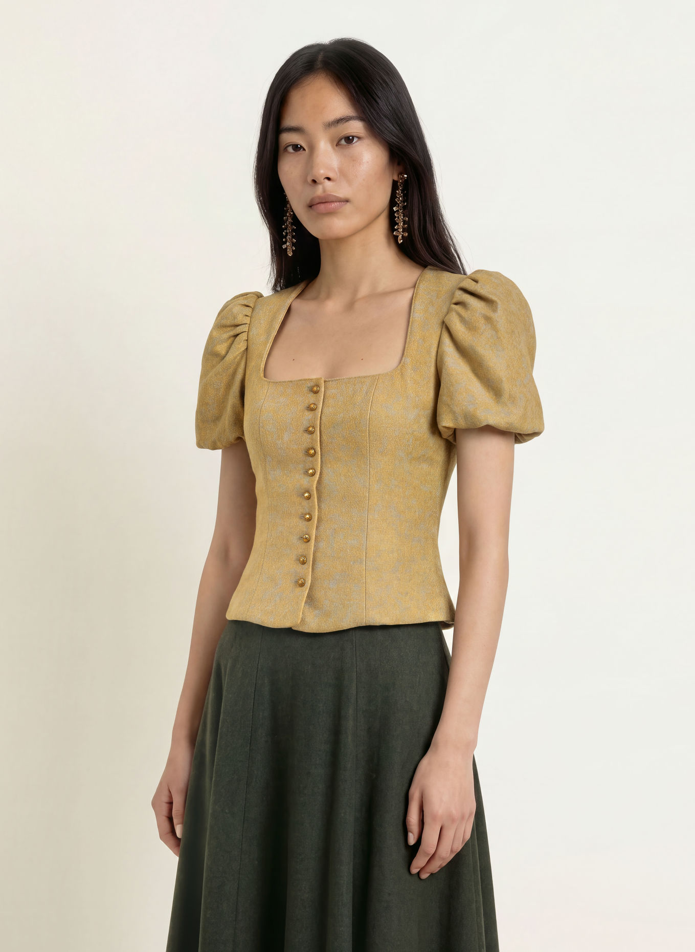 Gottseidank Corsage traditionnel KSENIA en jacquard: VERT CLAIR / JAUNE