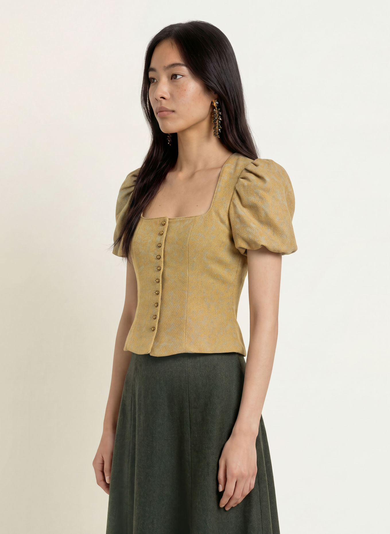 Gottseidank Corsage traditionnel KSENIA en jacquard: VERT CLAIR / JAUNE