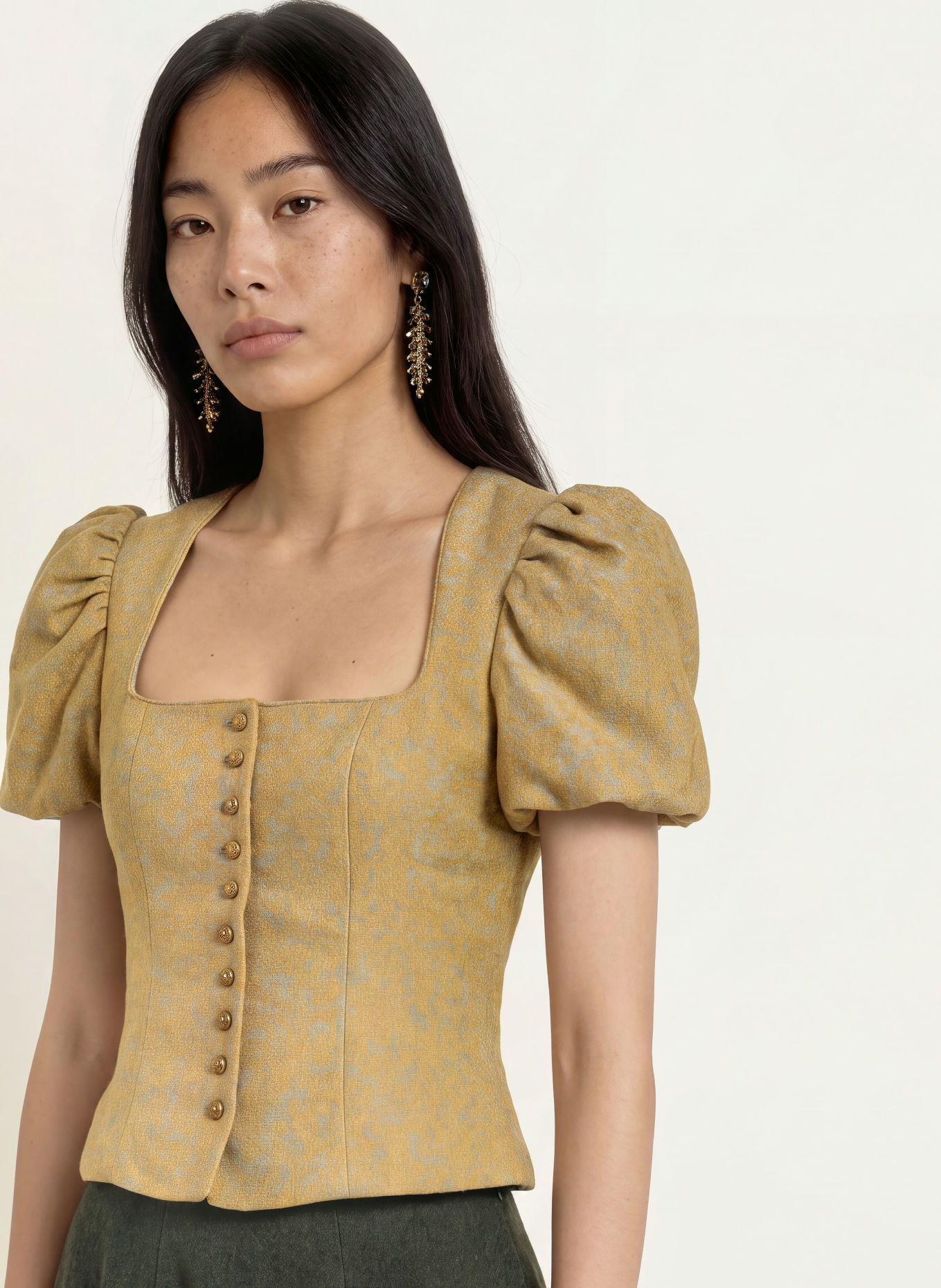 Gottseidank Corsage traditionnel KSENIA en jacquard: VERT CLAIR / JAUNE
