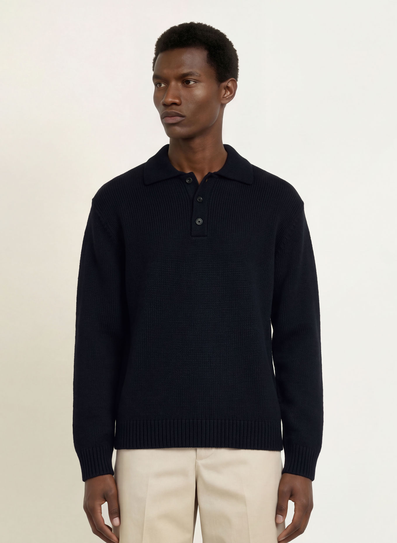 ARKET Gebreid poloshirt: DONKERBLAUW