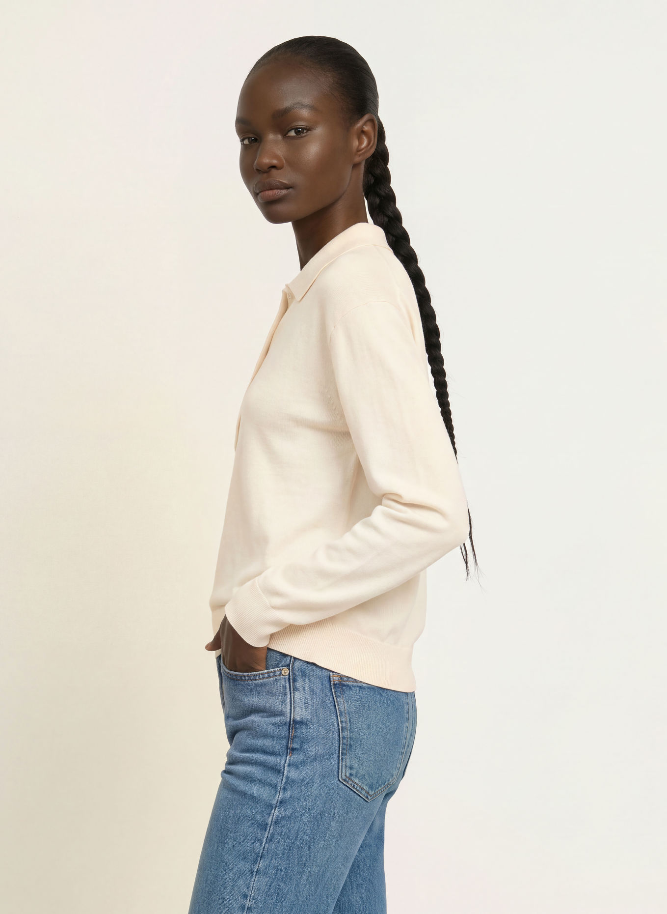 ARKET Strikket polo i merinould: CREME