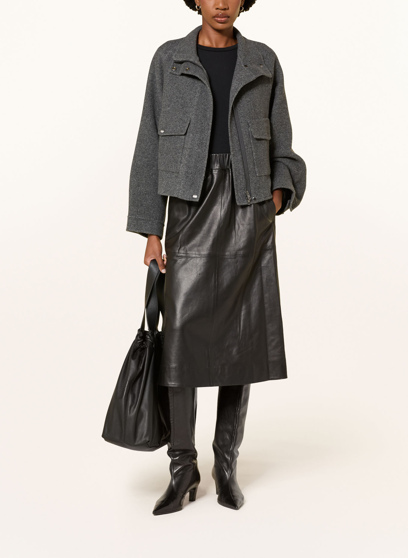 ARKET Leather skirt: BLACK