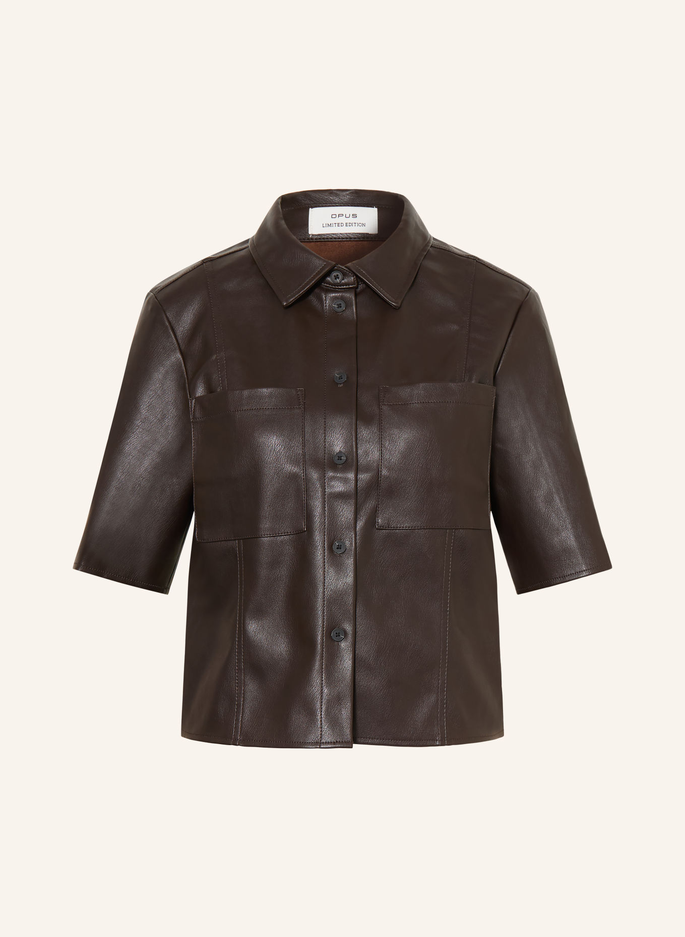 OPUS FELEATHER-overhemdblouse in leerlook: MARRON FONCÉ