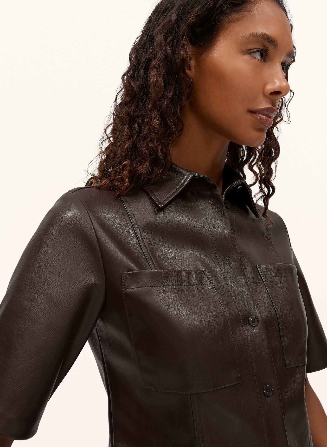 OPUS FELEATHER-overhemdblouse in leerlook: MARRON FONCÉ
