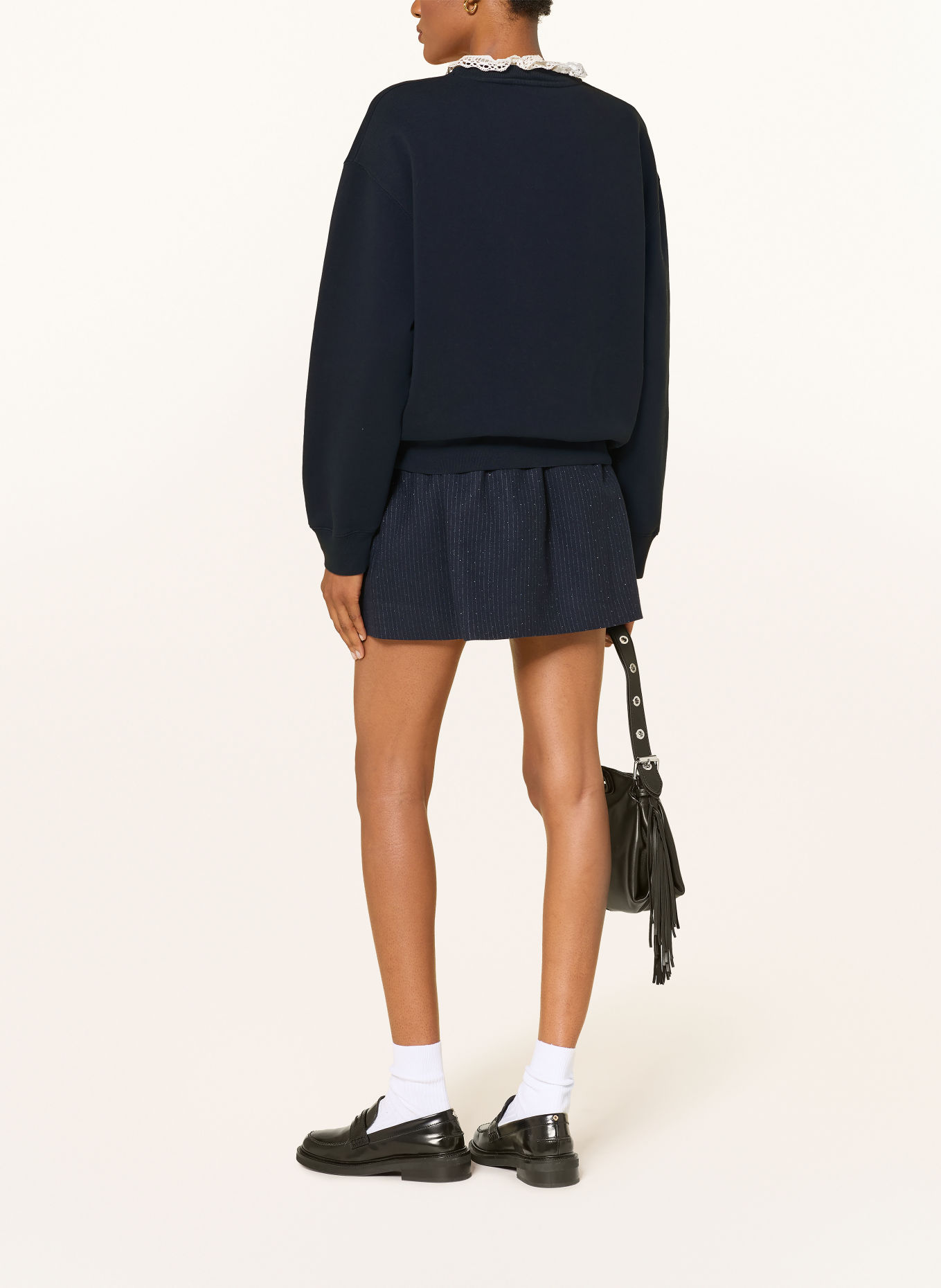 maje Sweatshirt mit abnehmbarem Kragen: DUNKELBLAU / WEISS