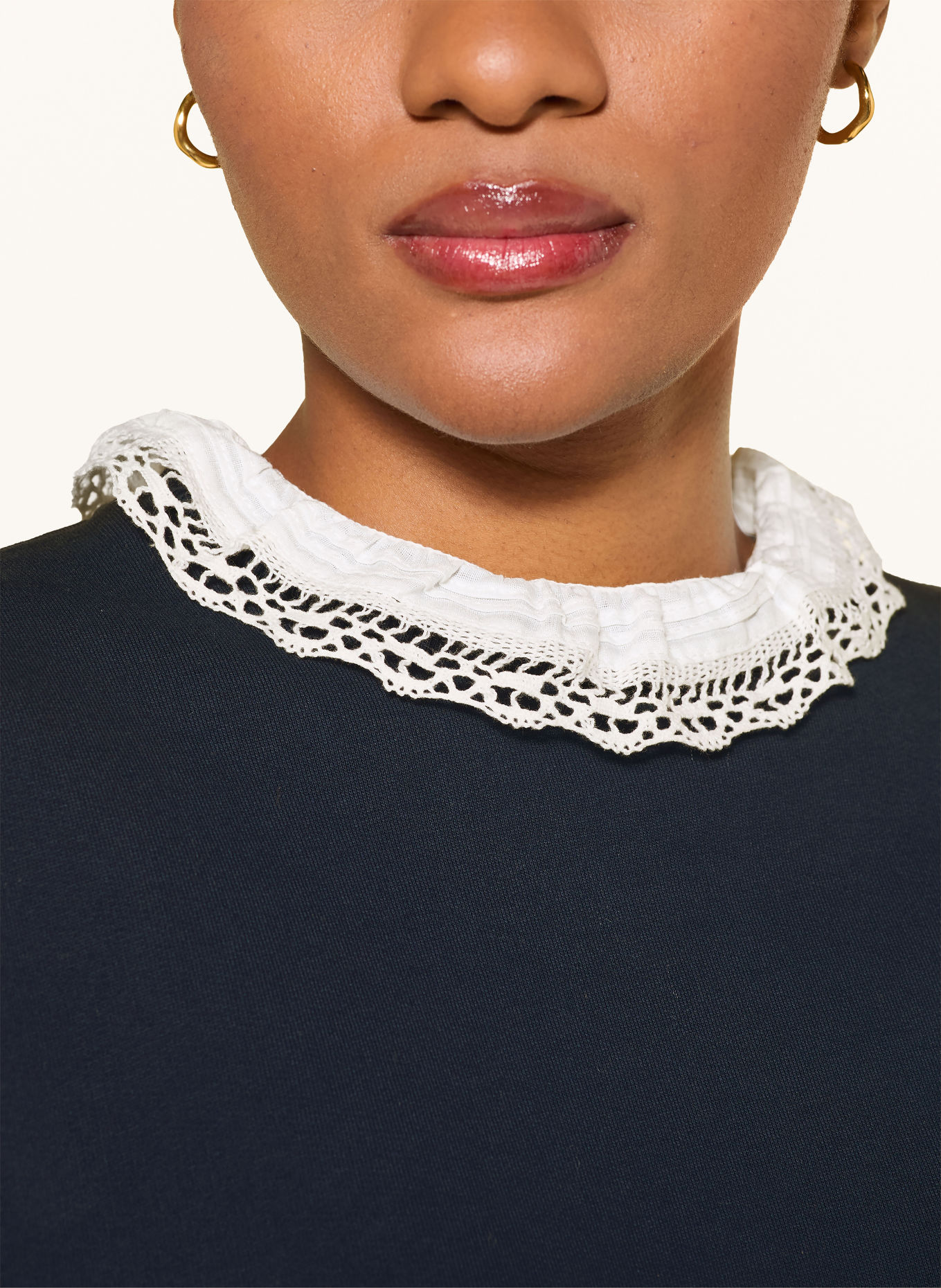 maje Sweatshirt mit abnehmbarem Kragen: DUNKELBLAU / WEISS