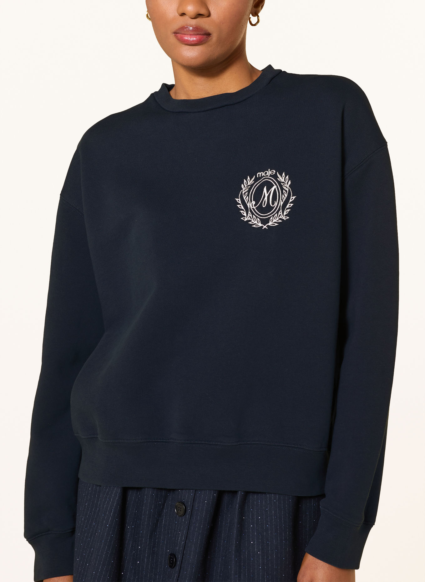 maje Sweatshirt mit abnehmbarem Kragen: DUNKELBLAU / WEISS
