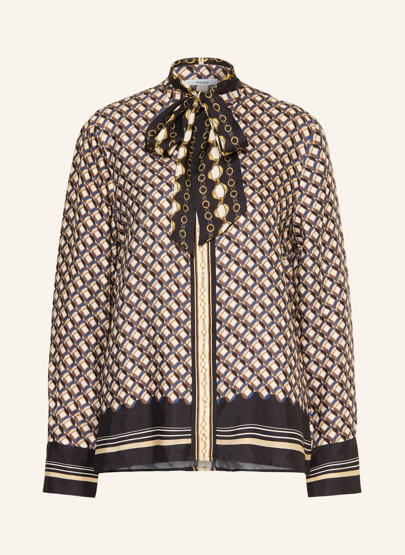 REISS Satijnen blouse CARMINE met afneembare strik: GEEL / BEIGE / ZWART