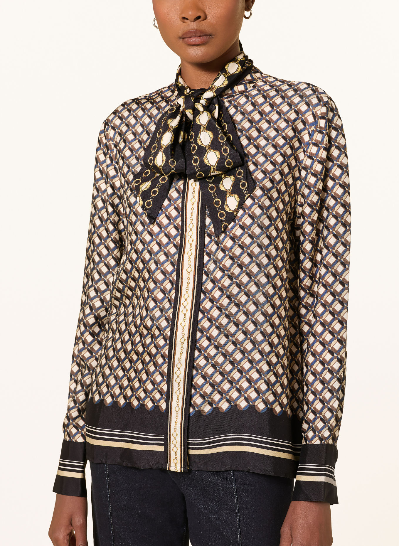 REISS Satijnen blouse CARMINE met afneembare strik: GEEL / BEIGE / ZWART