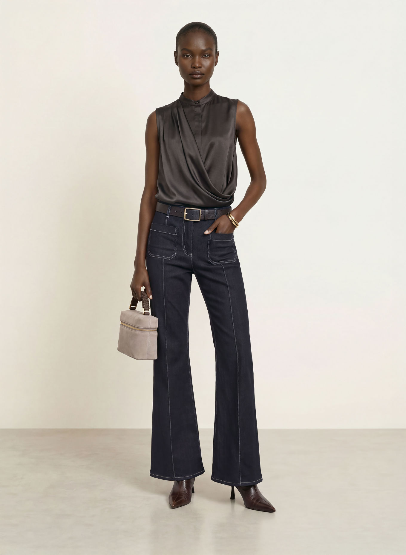 REISS Blusentop GIA aus Seide: DUNKELGRAU
