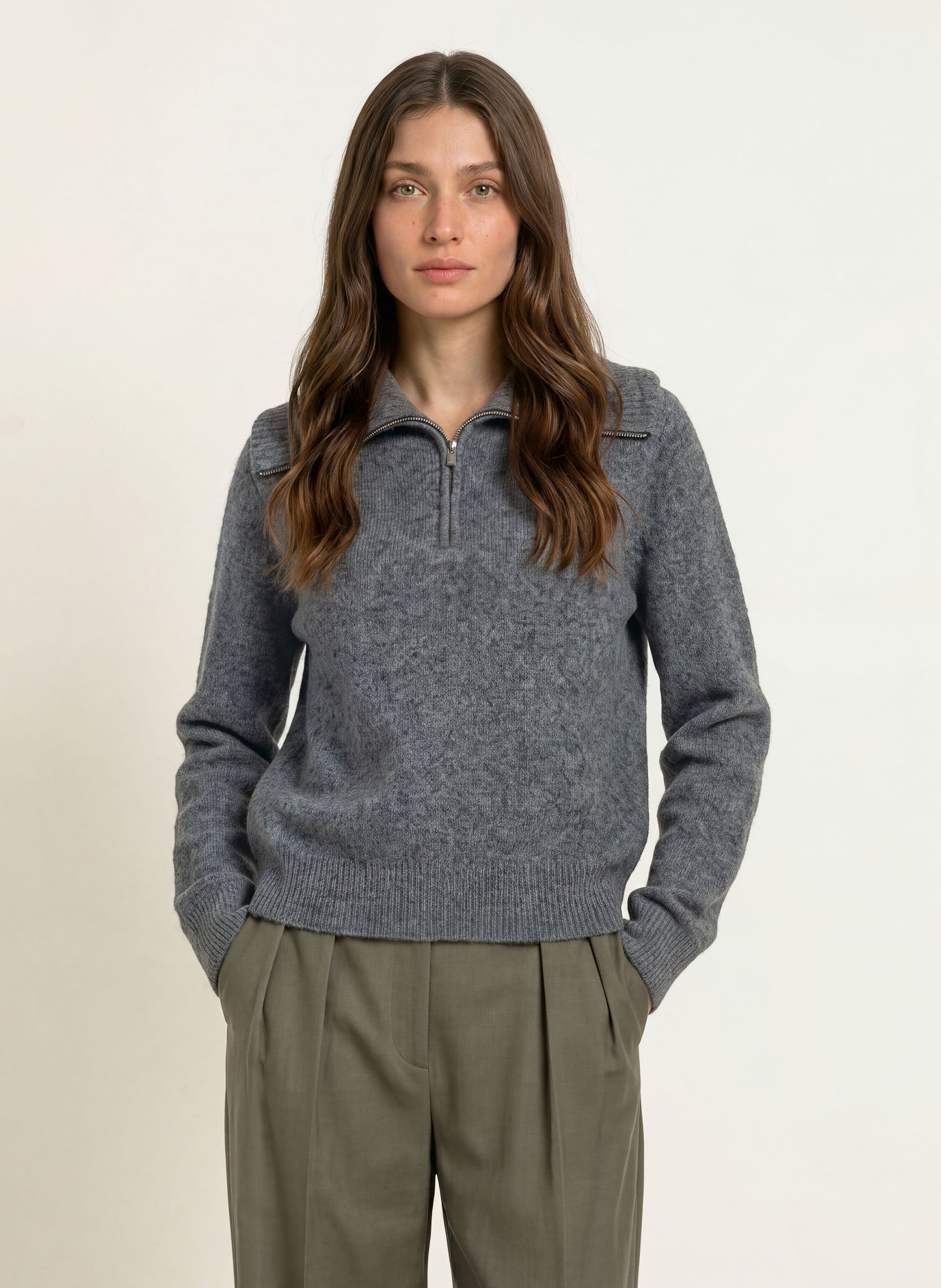 maje Sweter typu troyer: SZARY