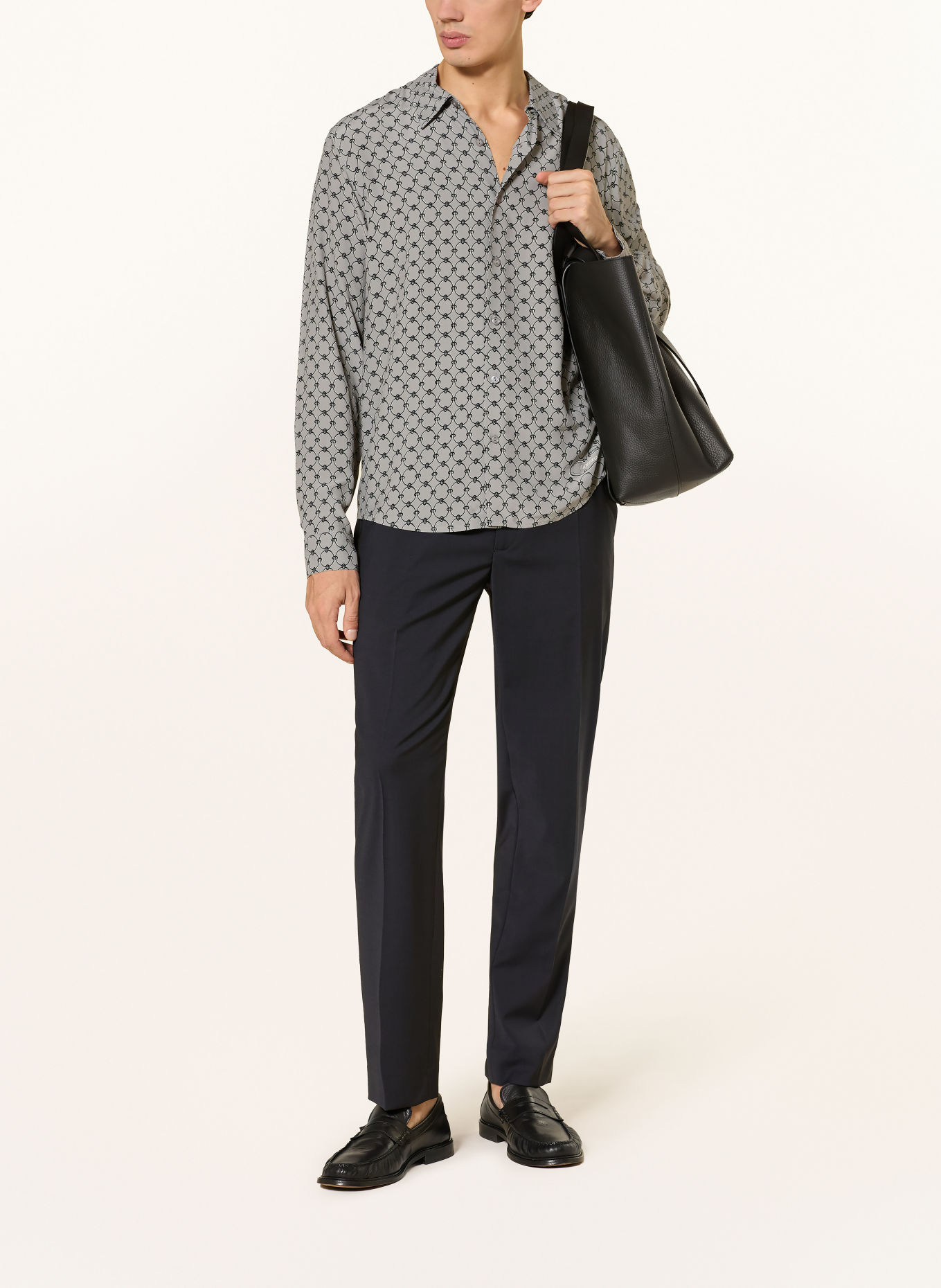 SANDRO Satinhemd Comfort Fit: GRAU / WEISS / SCHWARZ