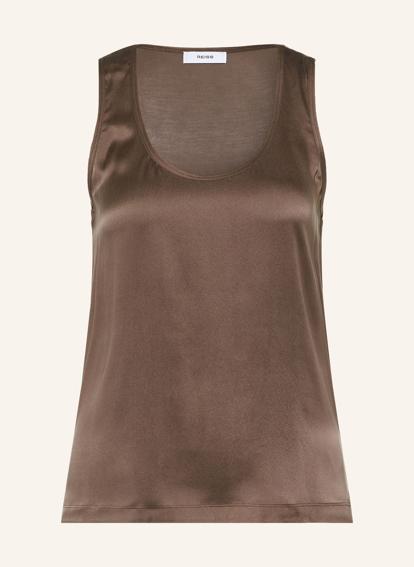 REISS Top RUBY met zijde in een materiaalmix: BRUIN