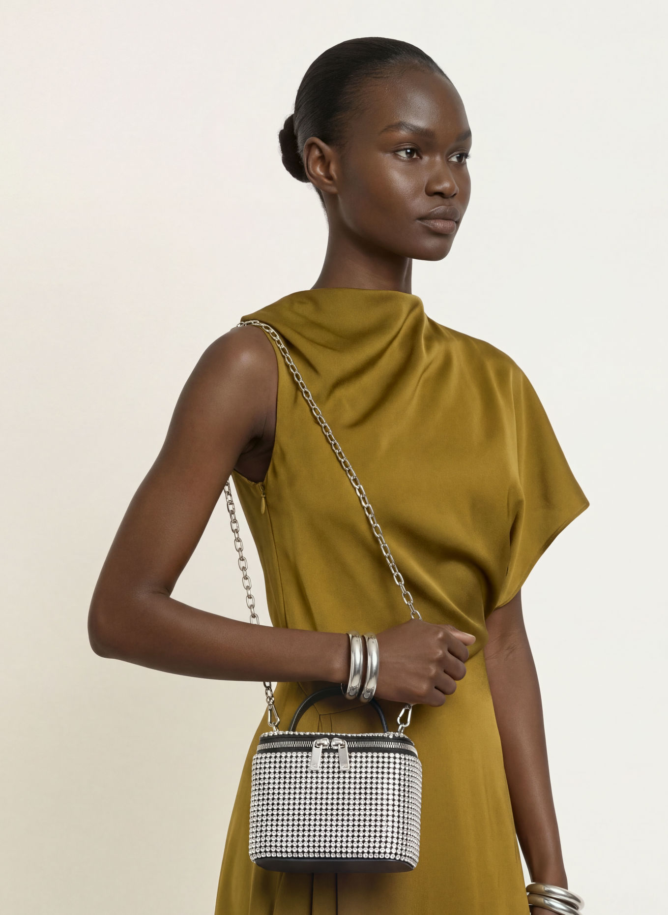 REISS NOVA MINI Handbag with Rhinestones: SILVER / BLACK