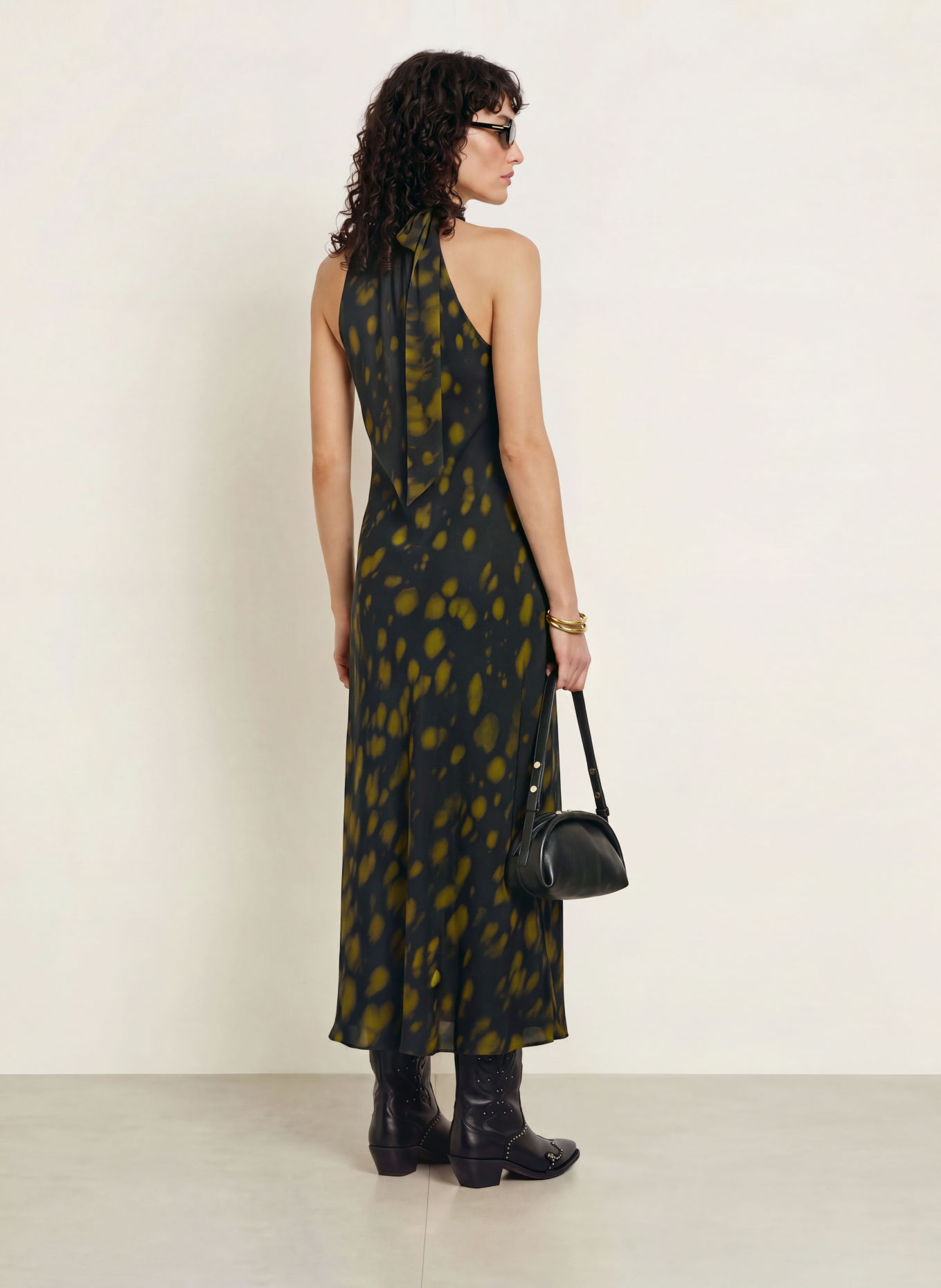ALLSAINTS Satinkleid BERIL mit Schluppe und Seide: SCHWARZ / OLIV