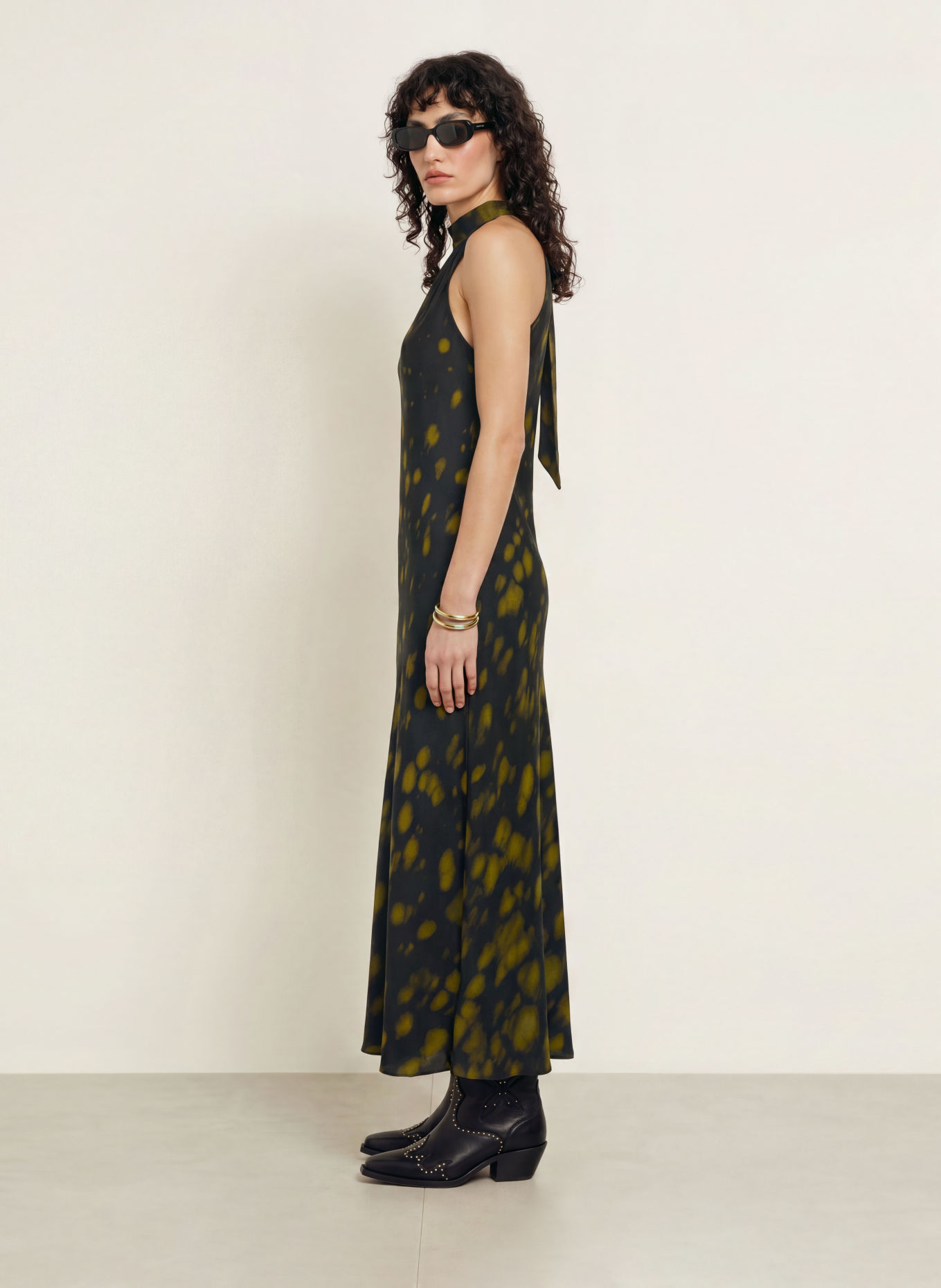 ALLSAINTS Satinkleid BERIL mit Schluppe und Seide: SCHWARZ / OLIV