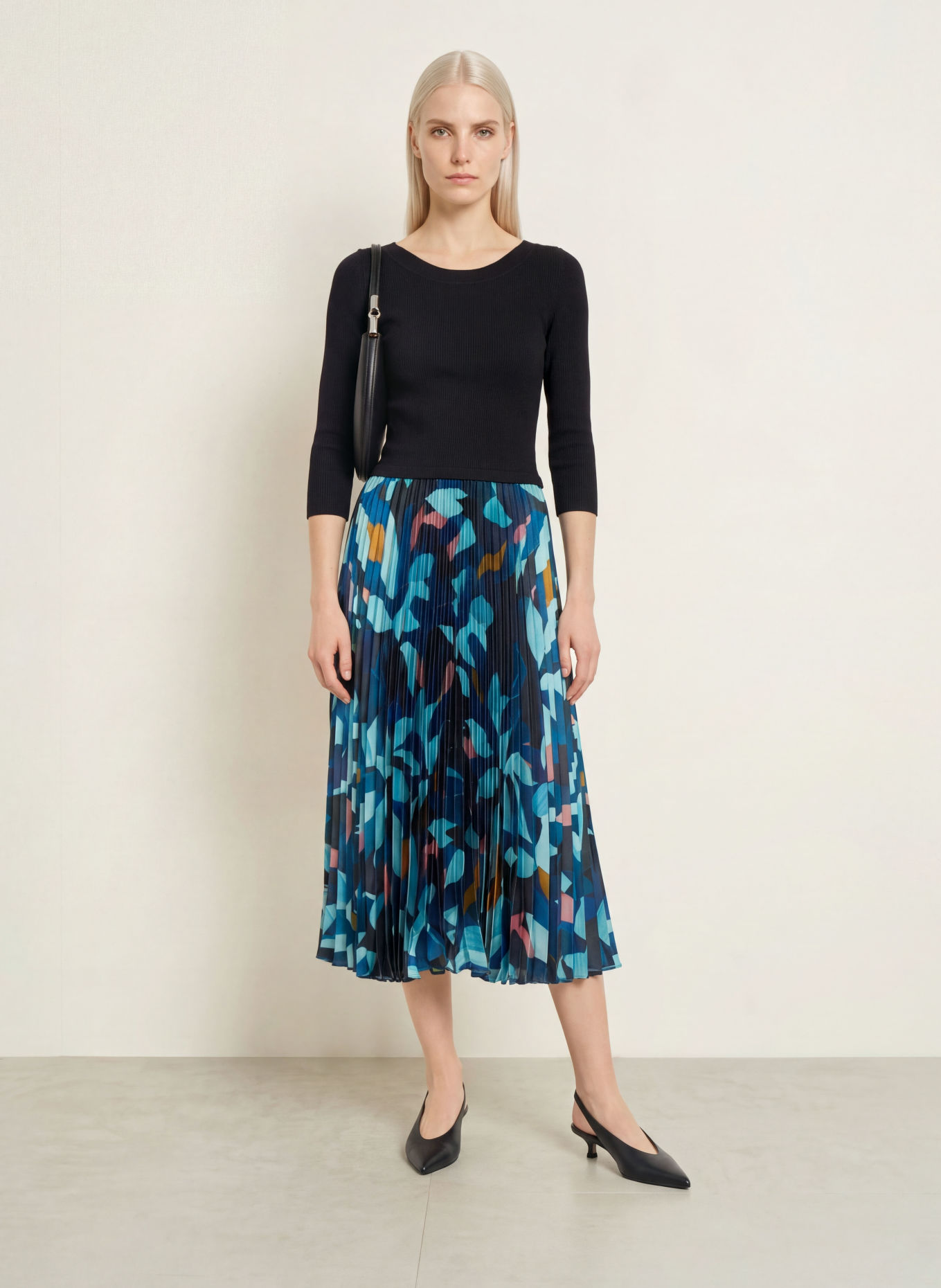 Phase Eight Jurk RILEY in gemengde stoffen met 3/4-mouwen: ZWART / ROZE / BLAUW
