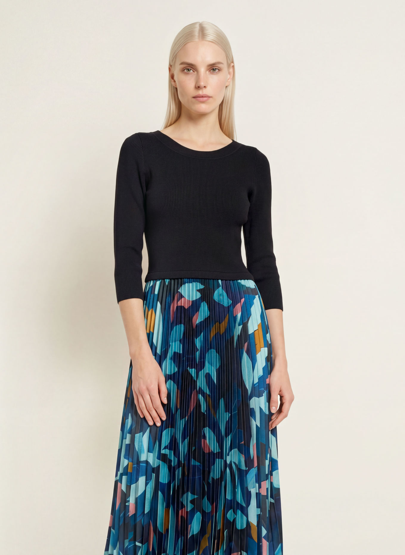 Phase Eight Jurk RILEY in gemengde stoffen met 3/4-mouwen: ZWART / ROZE / BLAUW