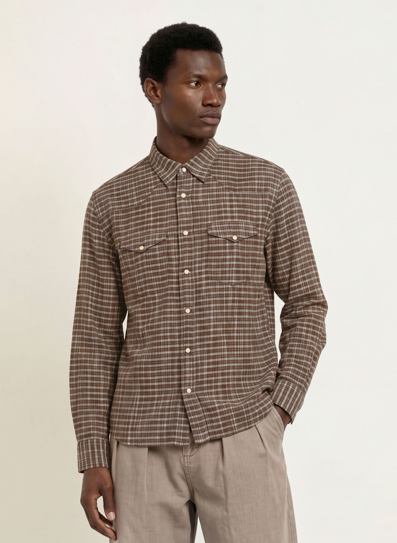 ALLSAINTS Hemd COURT Comfort Fit: BRAUN / WEISS