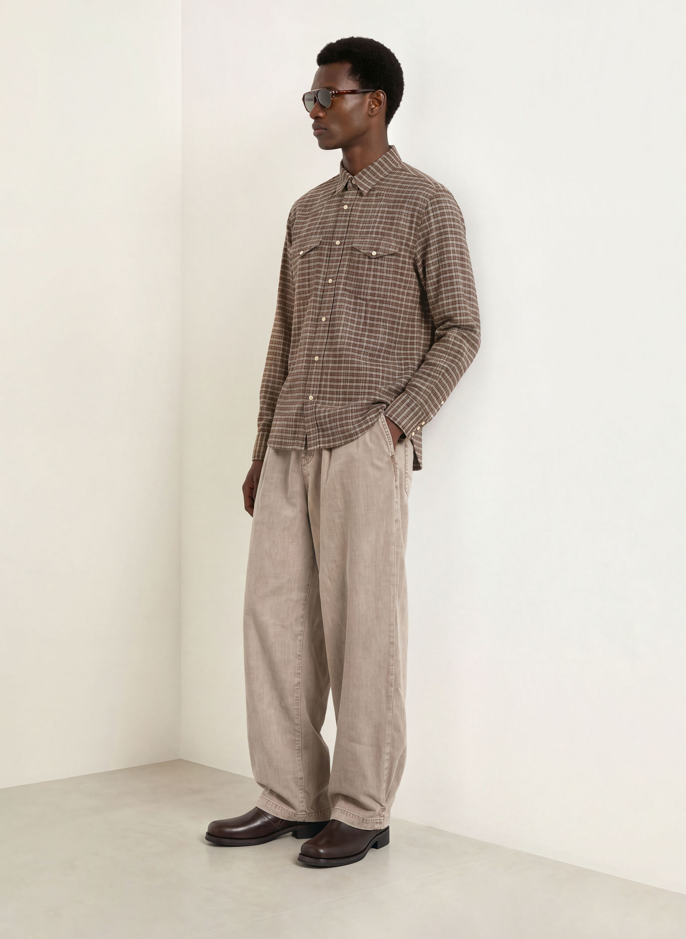 ALLSAINTS Hemd COURT Comfort Fit: BRAUN / WEISS