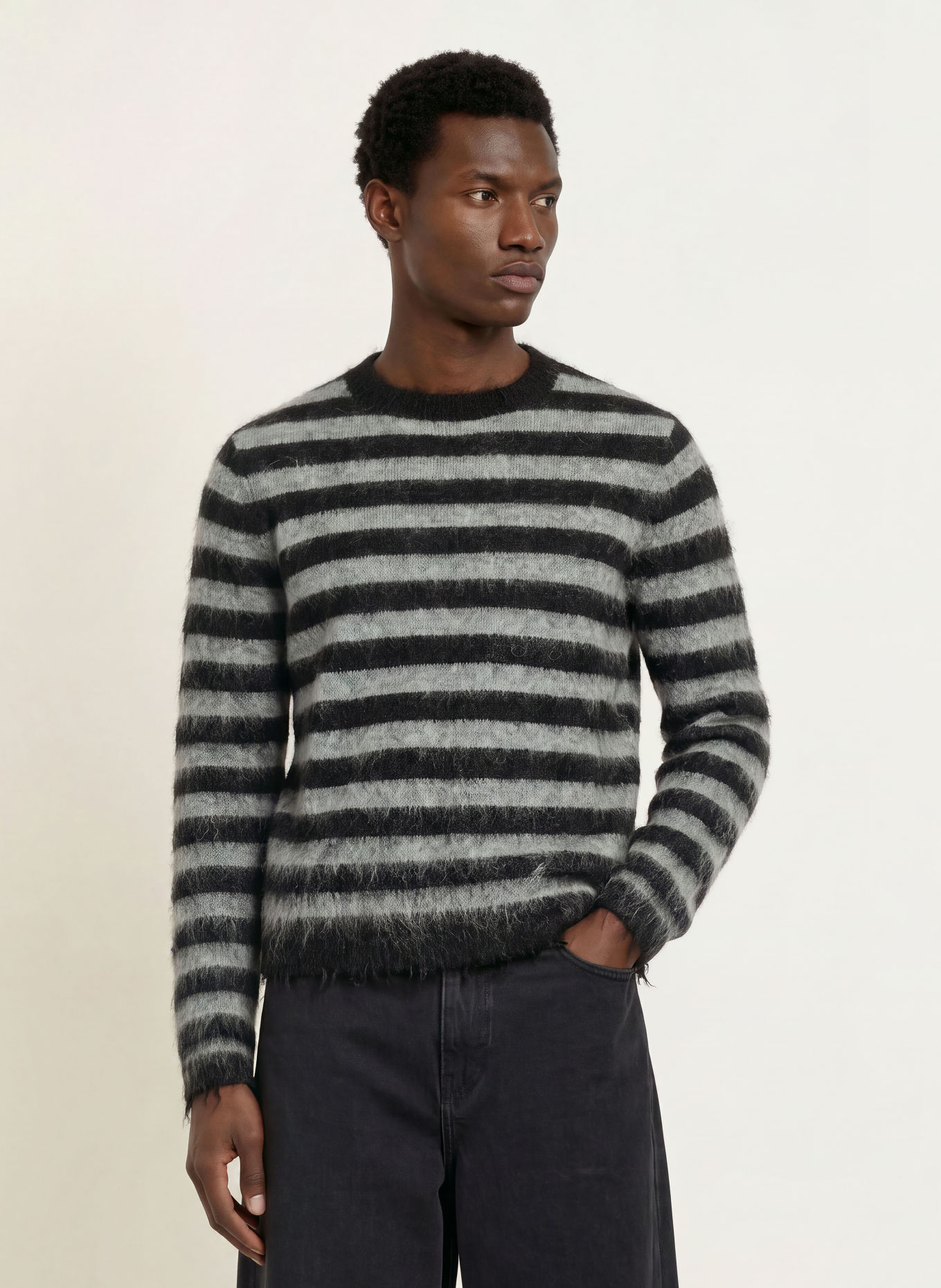 ALLSAINTS Pullover HARRY mit Mohair: GRAU / SCHWARZ