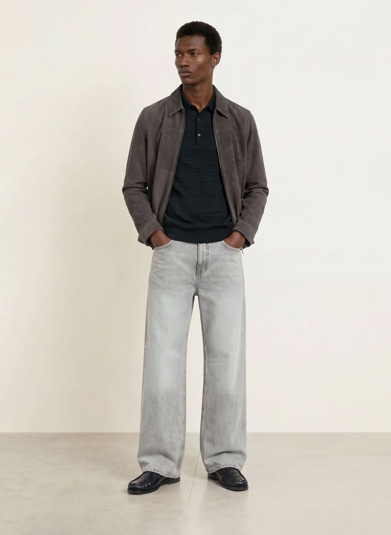 ALLSAINTS Strick-Poloshirt BETON: SCHWARZ / DUNKELGRÜN