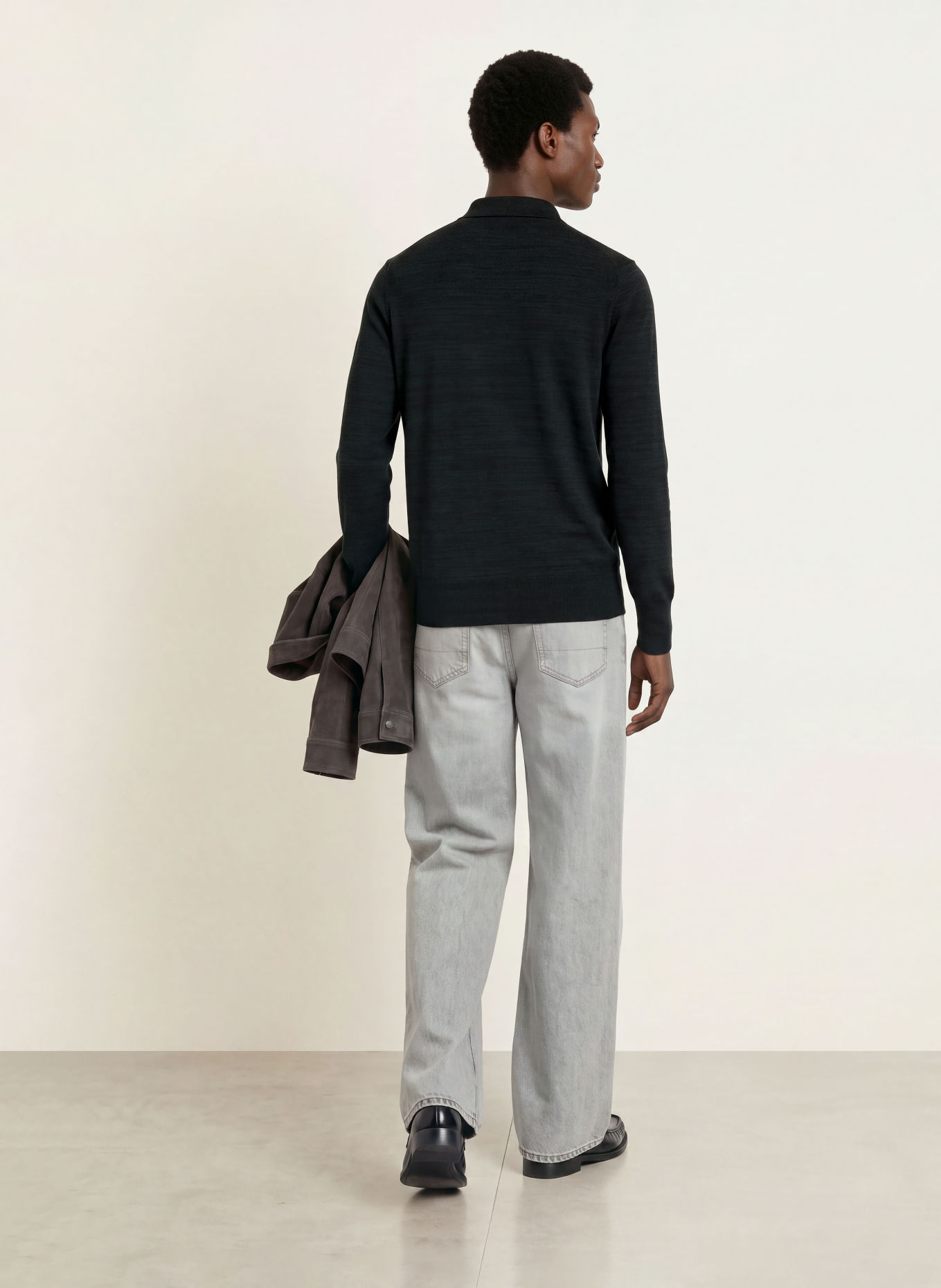 ALLSAINTS Strick-Poloshirt BETON: SCHWARZ / DUNKELGRÜN