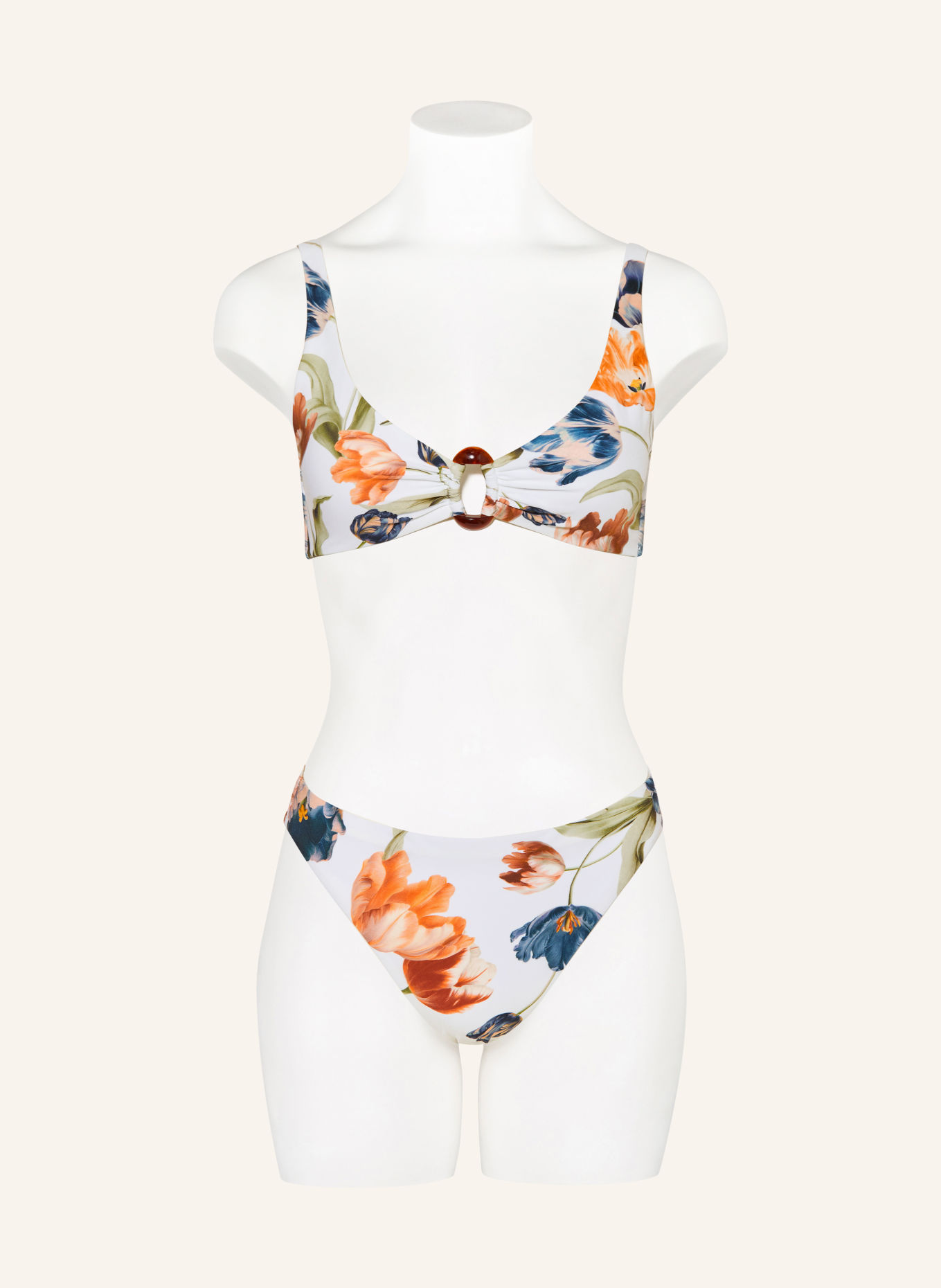 MARYAN MEHLHORN Bralette-Bikini-Top TULIPE: WEISS / DUNKELORANGE / GRÜN
