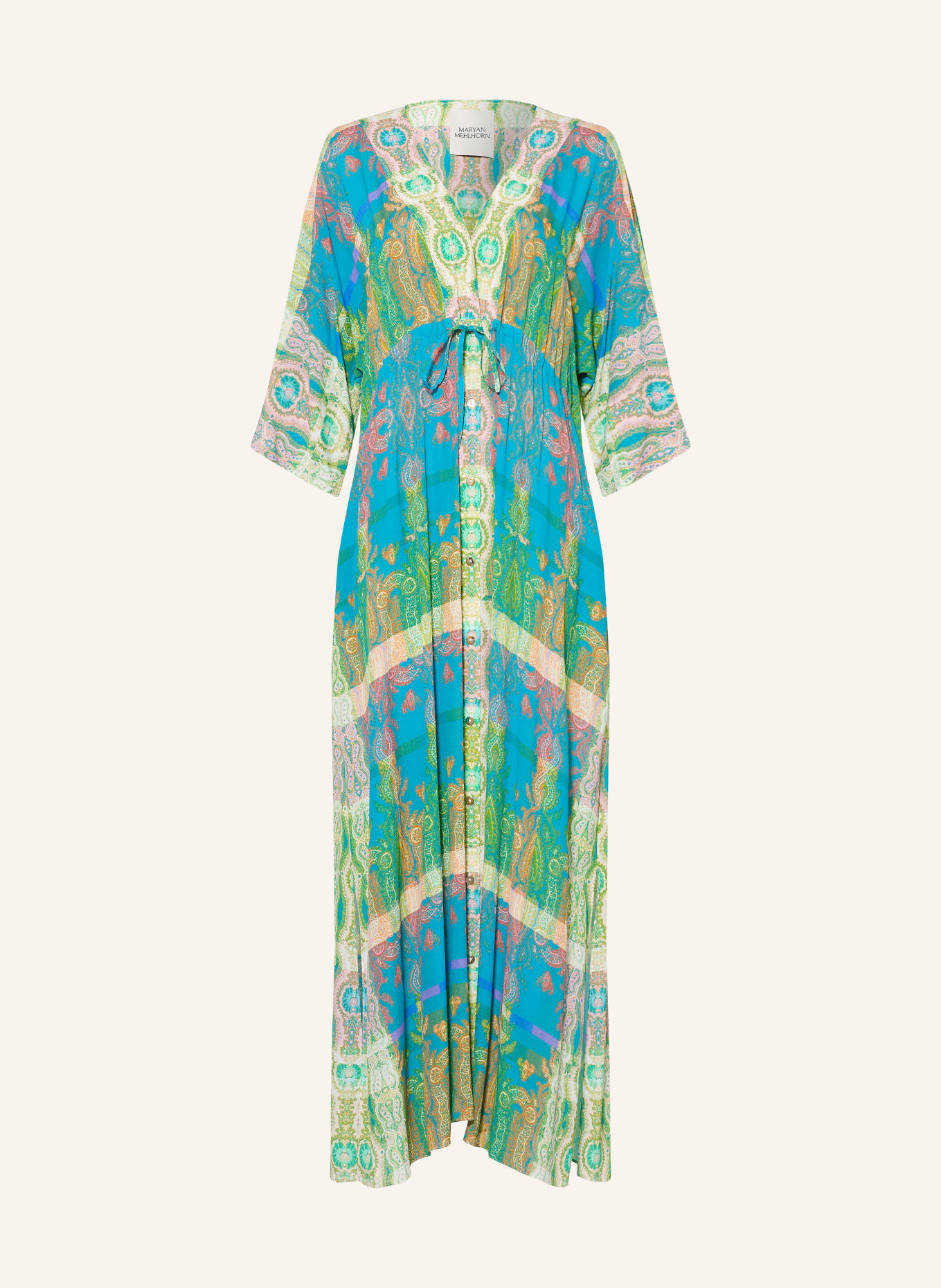 MARYAN MEHLHORN Beach dress with 3/4 sleeves: TURQUOISE / PINK / LIGHT GREEN