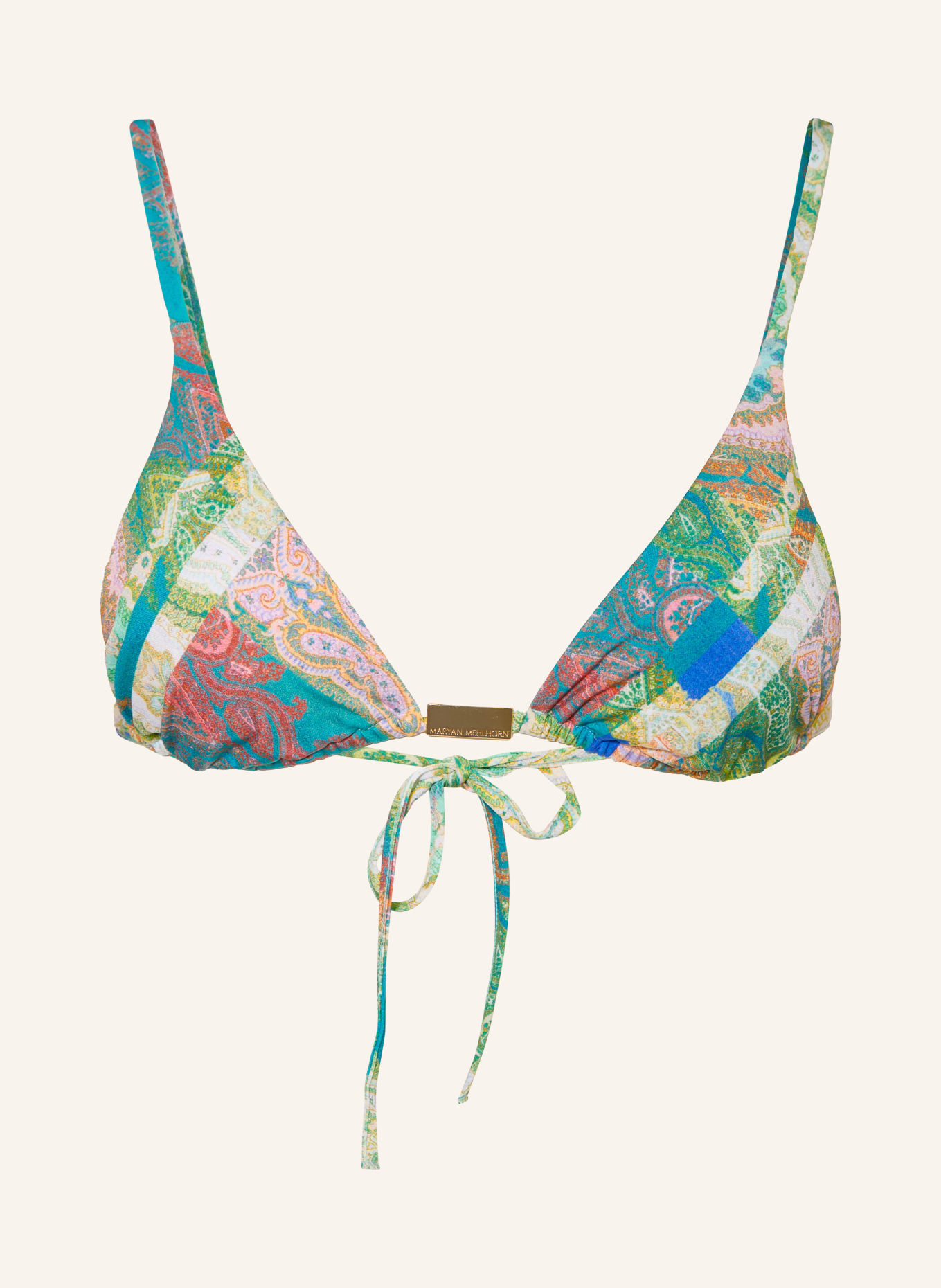 MARYAN MEHLHORN JACQUARD Triangle bikini top: BLUE / PINK / GREEN