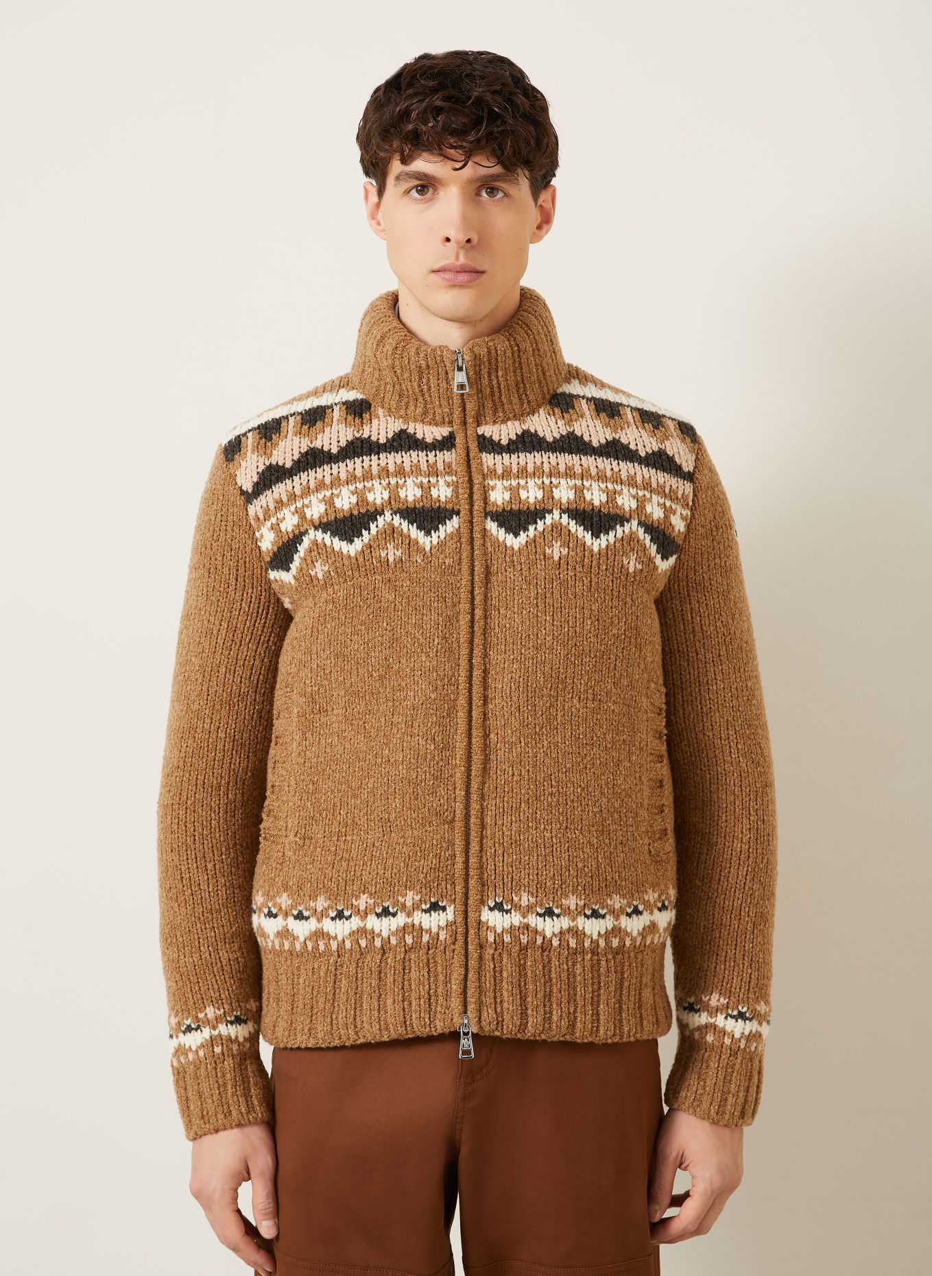 MONCLER Daunenjacke: BRAUN / CREME / DUNKELGRAU