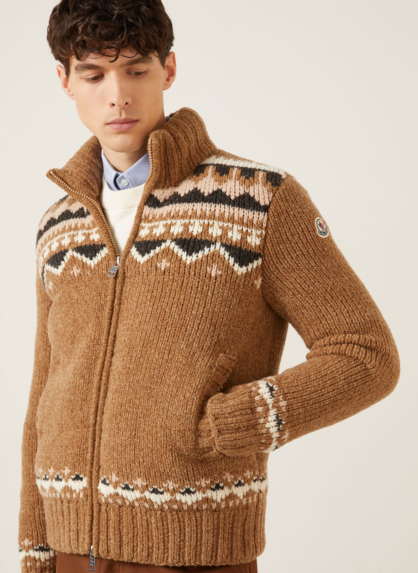 MONCLER Daunenjacke: BRAUN / CREME / DUNKELGRAU