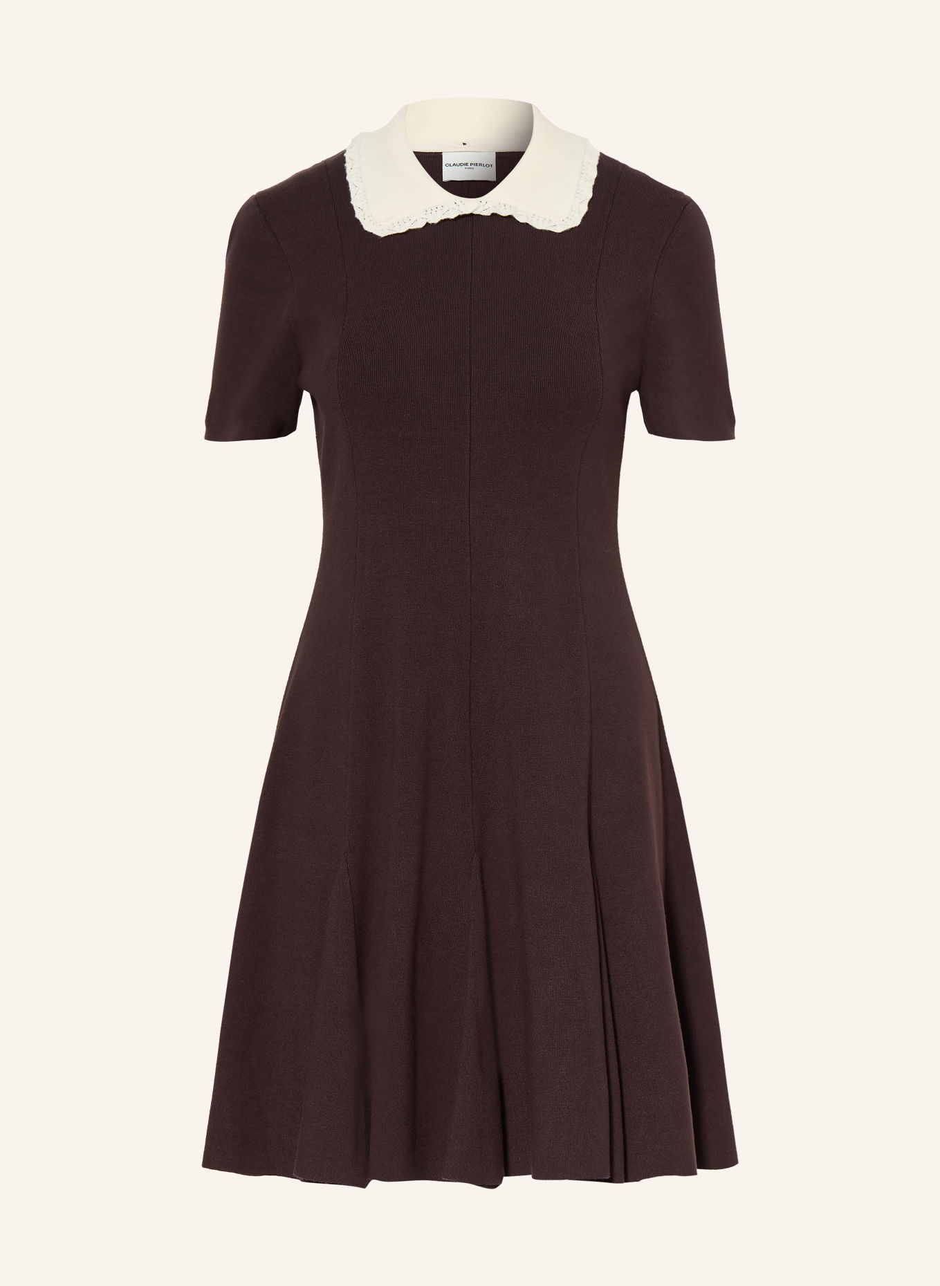 CLAUDIE PIERLOT Strickkleid mit abnehmbarem Kragen: DUNKELROT / ECRU