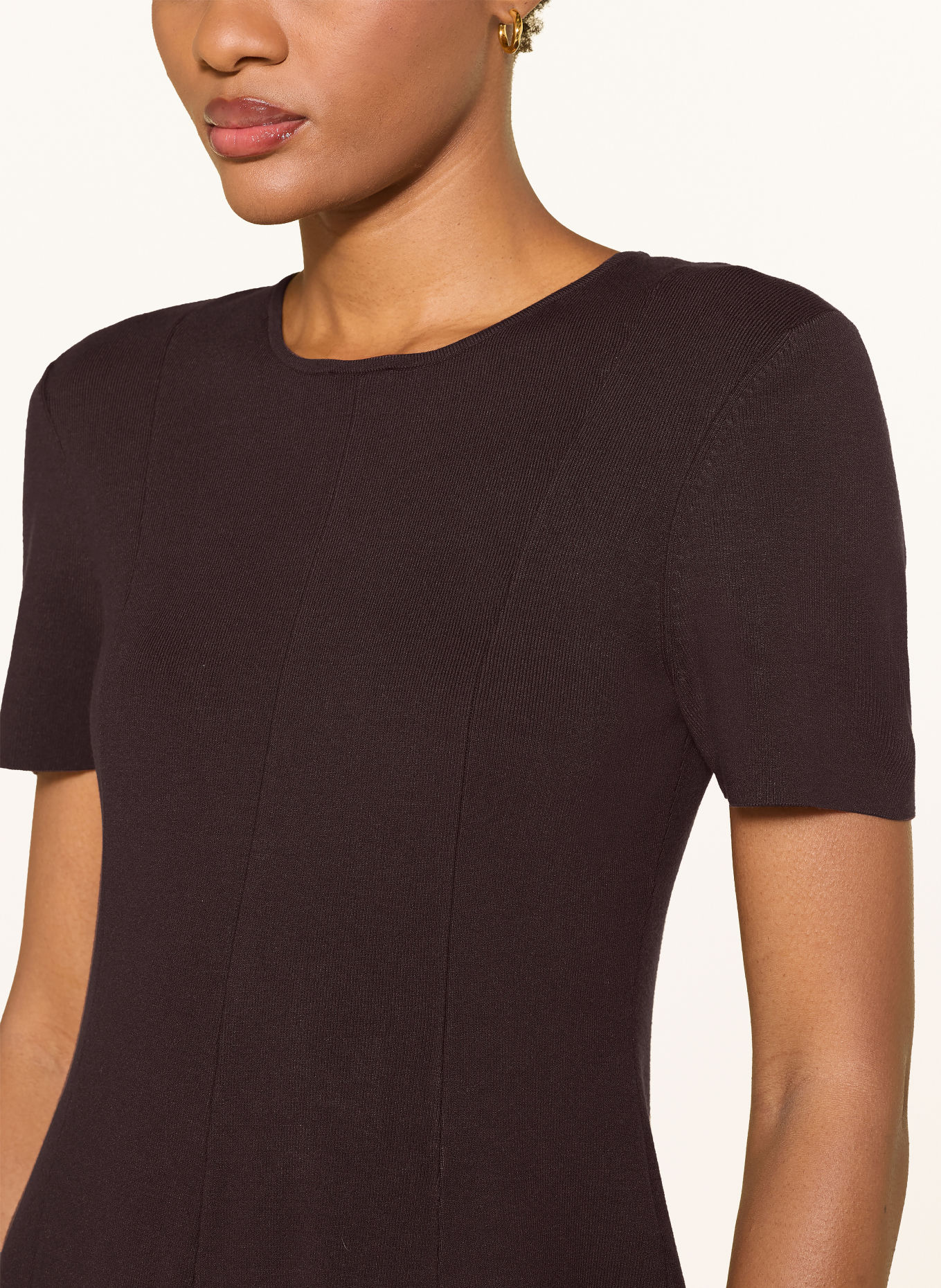 CLAUDIE PIERLOT Strickkleid mit abnehmbarem Kragen: DUNKELROT / ECRU