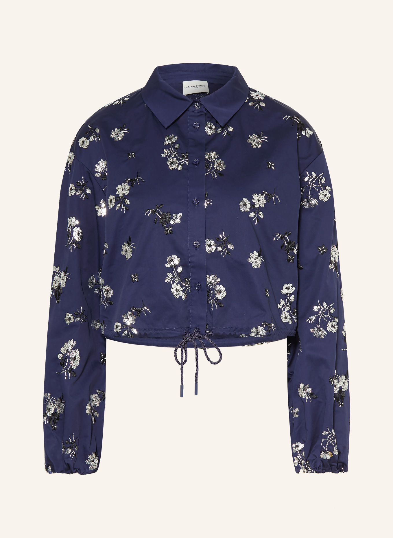 CLAUDIE PIERLOT Hemdbluse mit Pailletten: DUNKELBLAU / SILBER / SCHWARZ