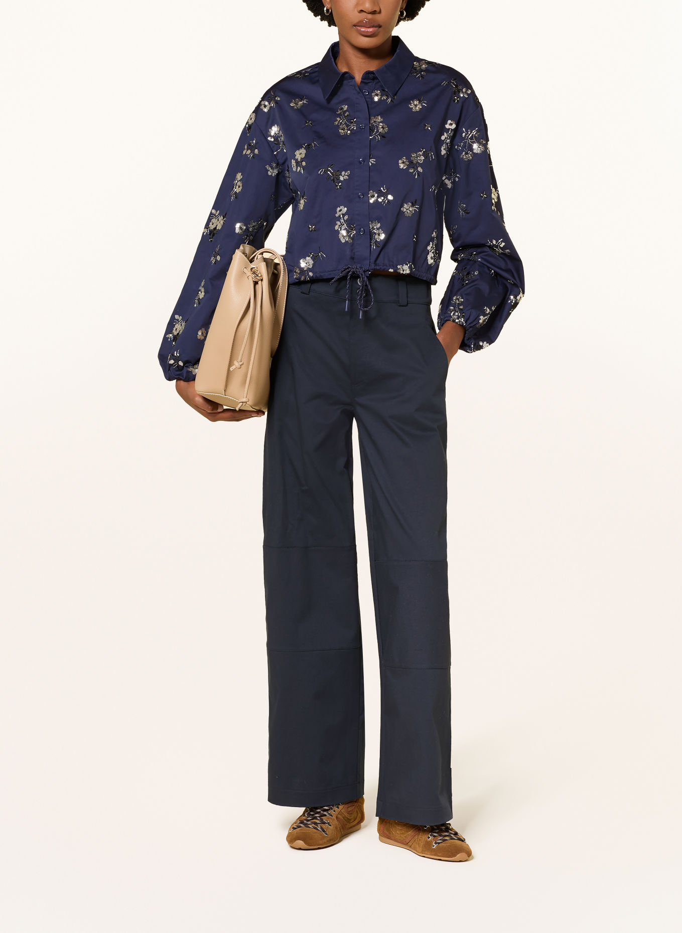 CLAUDIE PIERLOT Hemdbluse mit Pailletten: DUNKELBLAU / SILBER / SCHWARZ
