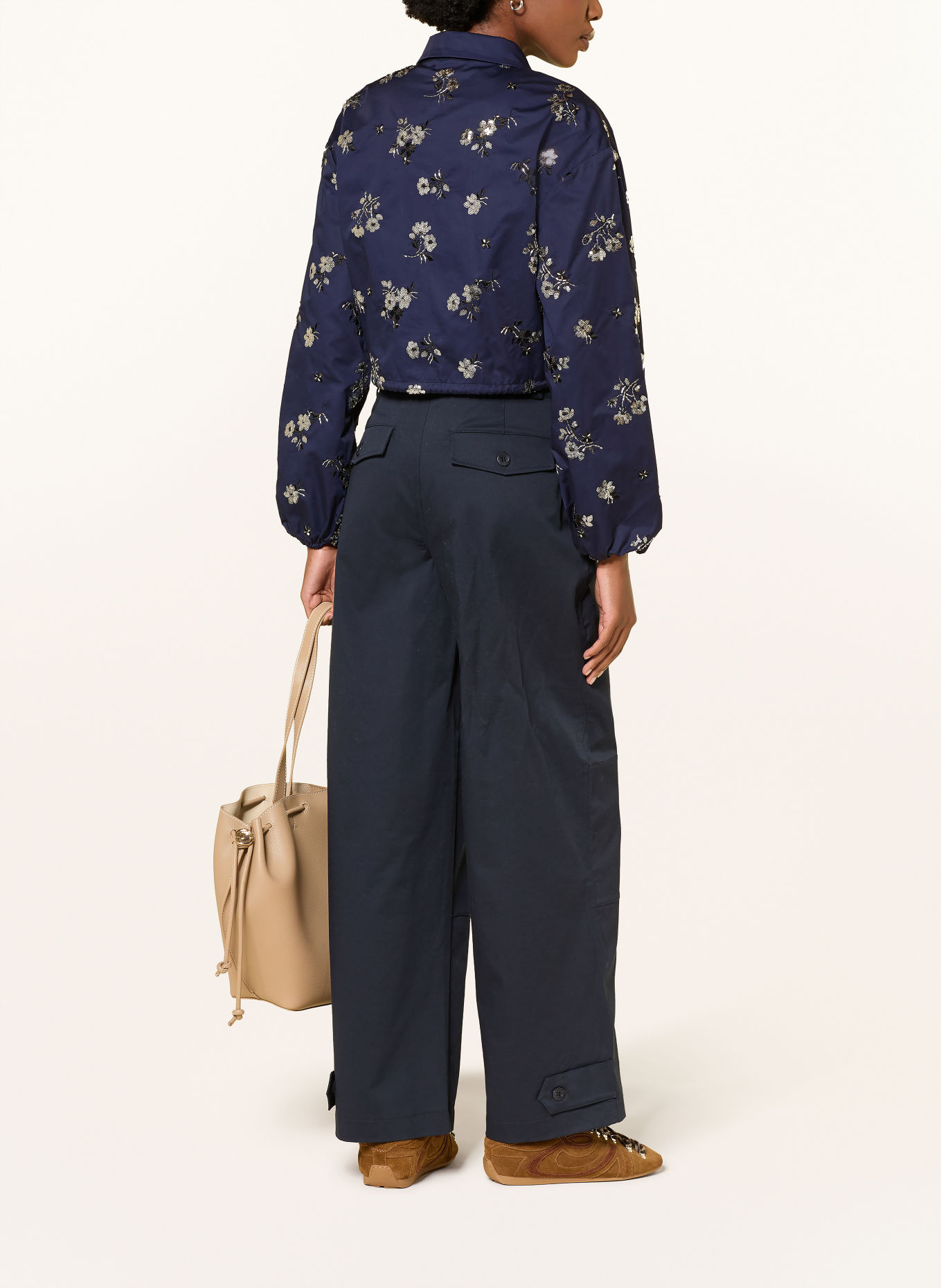 CLAUDIE PIERLOT Hemdbluse mit Pailletten: DUNKELBLAU / SILBER / SCHWARZ